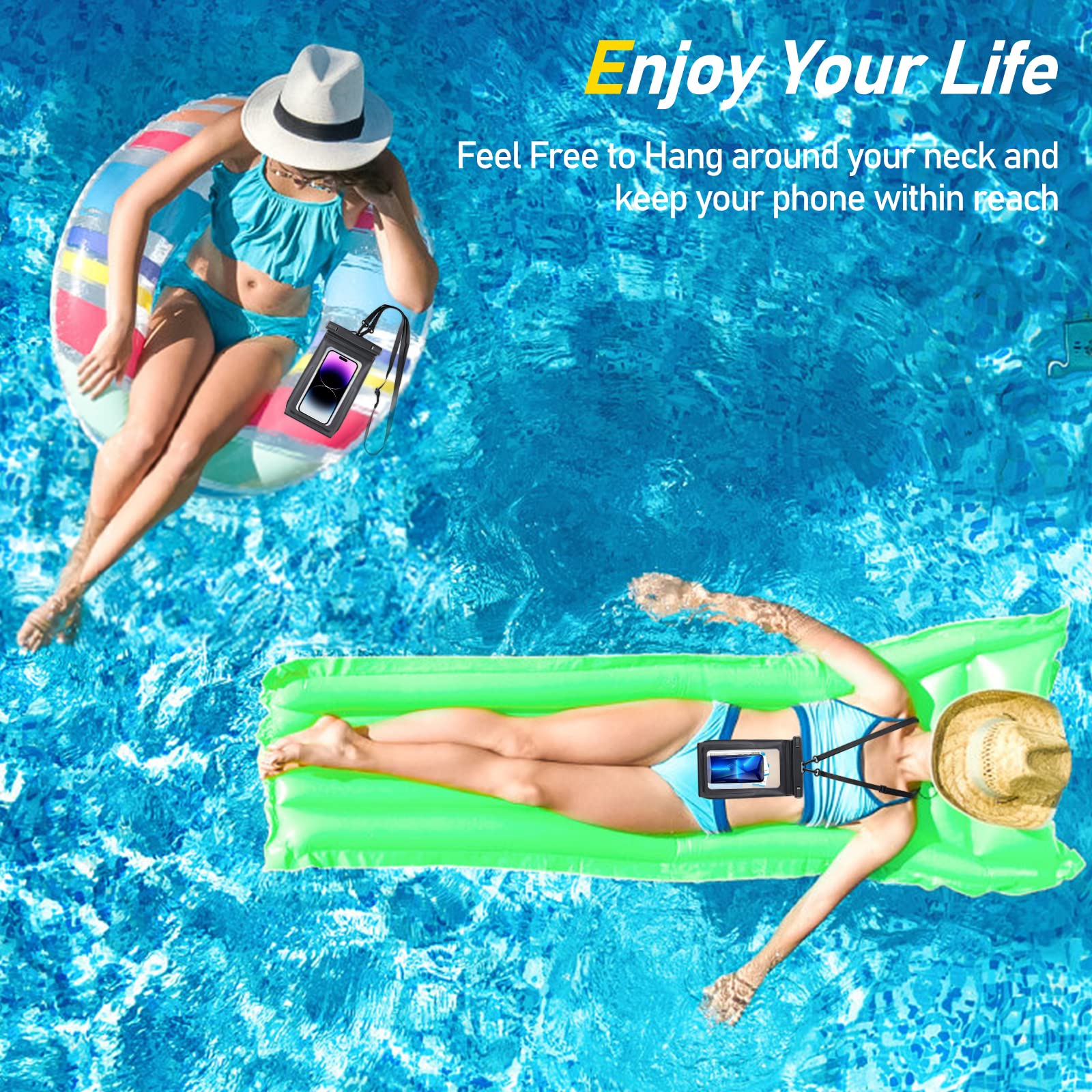 2 Pack Waterproof Phone Pouch Floating Large Waterproof Cellphone Dry Bag Case for iPhone 14 13 12 11 Pro Max XS XR X Galaxy S21 Samsung S22 Up to 7", PVC IPX8 Underwater HD Touch Phone Protector Black+Black - Image 5