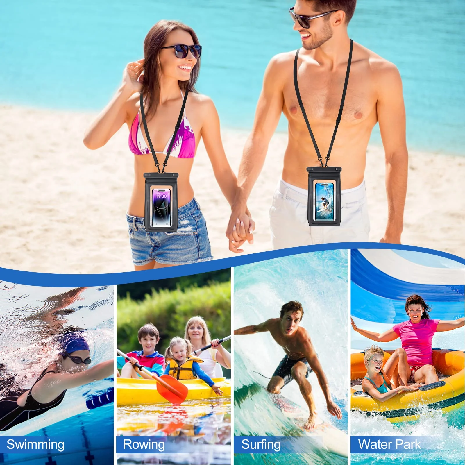 2 Pack Waterproof Phone Pouch Floating Large Waterproof Cellphone Dry Bag Case for iPhone 14 13 12 11 Pro Max XS XR X Galaxy S21 Samsung S22 Up to 7", PVC IPX8 Underwater HD Touch Phone Protector Black+Black - Image 7