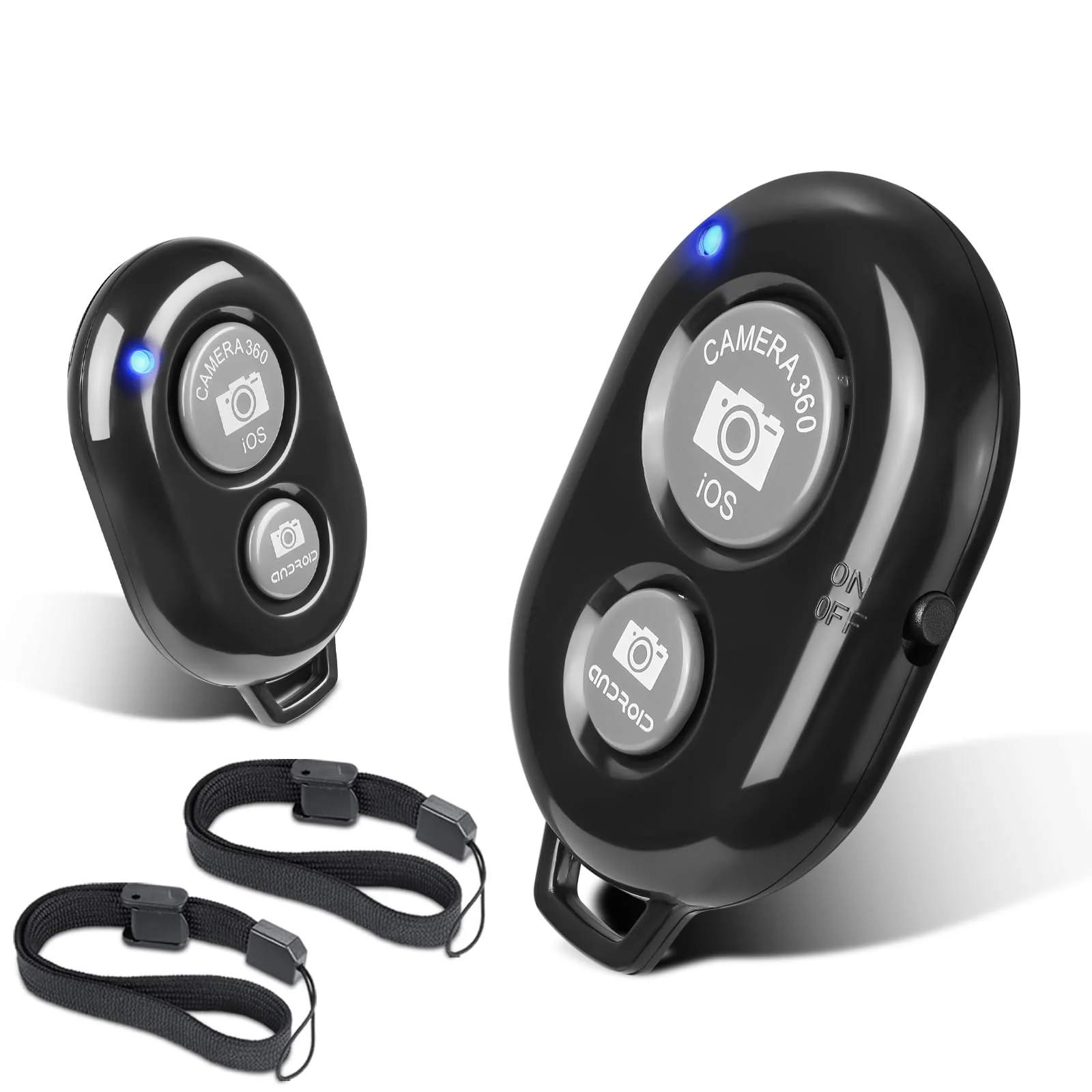 2 Pack Wireless Camera Remote Control - Wireless Remote for iPhone & Android Phones iPad iPod Tablet, Clicker for Photos & Videos, Wrist Strap Included Black