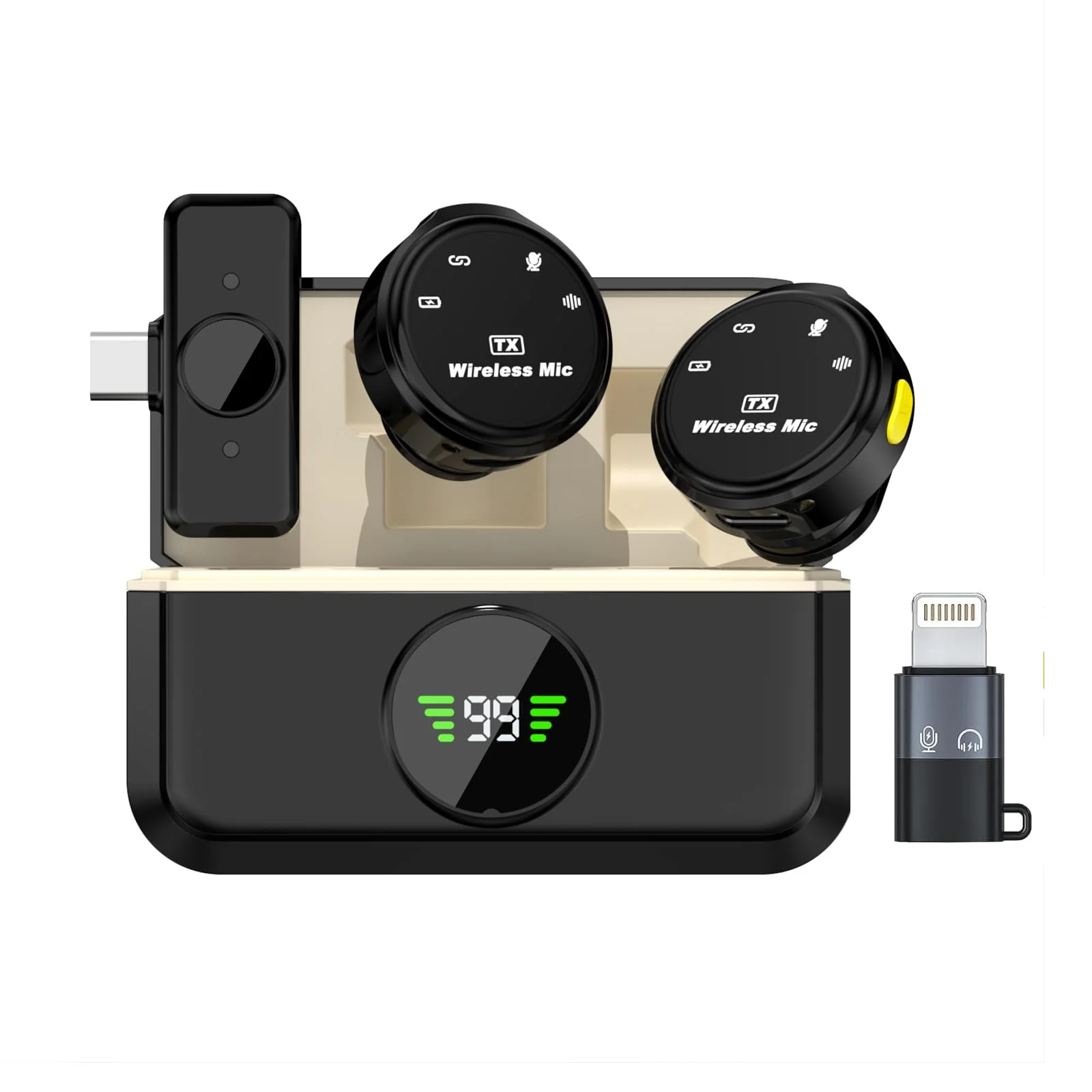 2 Pack Wireless Lavalier Microphone for iPhone Android, 100ft Range, USB-C Receiver, 6H Battery with Charging Case for Video Recording, Vlog, Podcast 2TX + 1RX