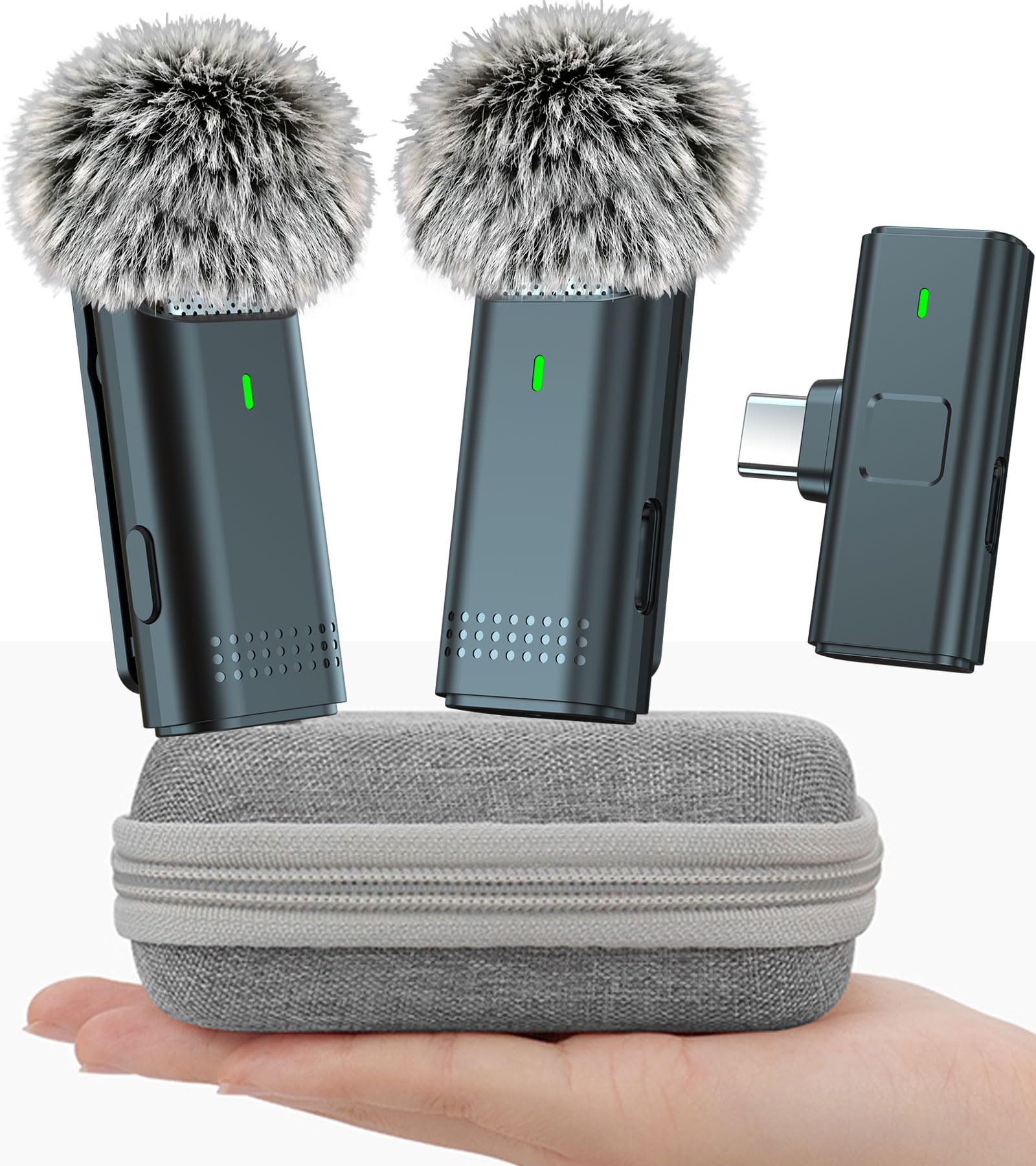 2 Pack Wireless Microphone for iPhone USB C Lav Mic for iPhone 15 Android Phone Video Recording Noise Cancelling Lapel Lavalier Microphone Live Stream Podcast USB C Plug