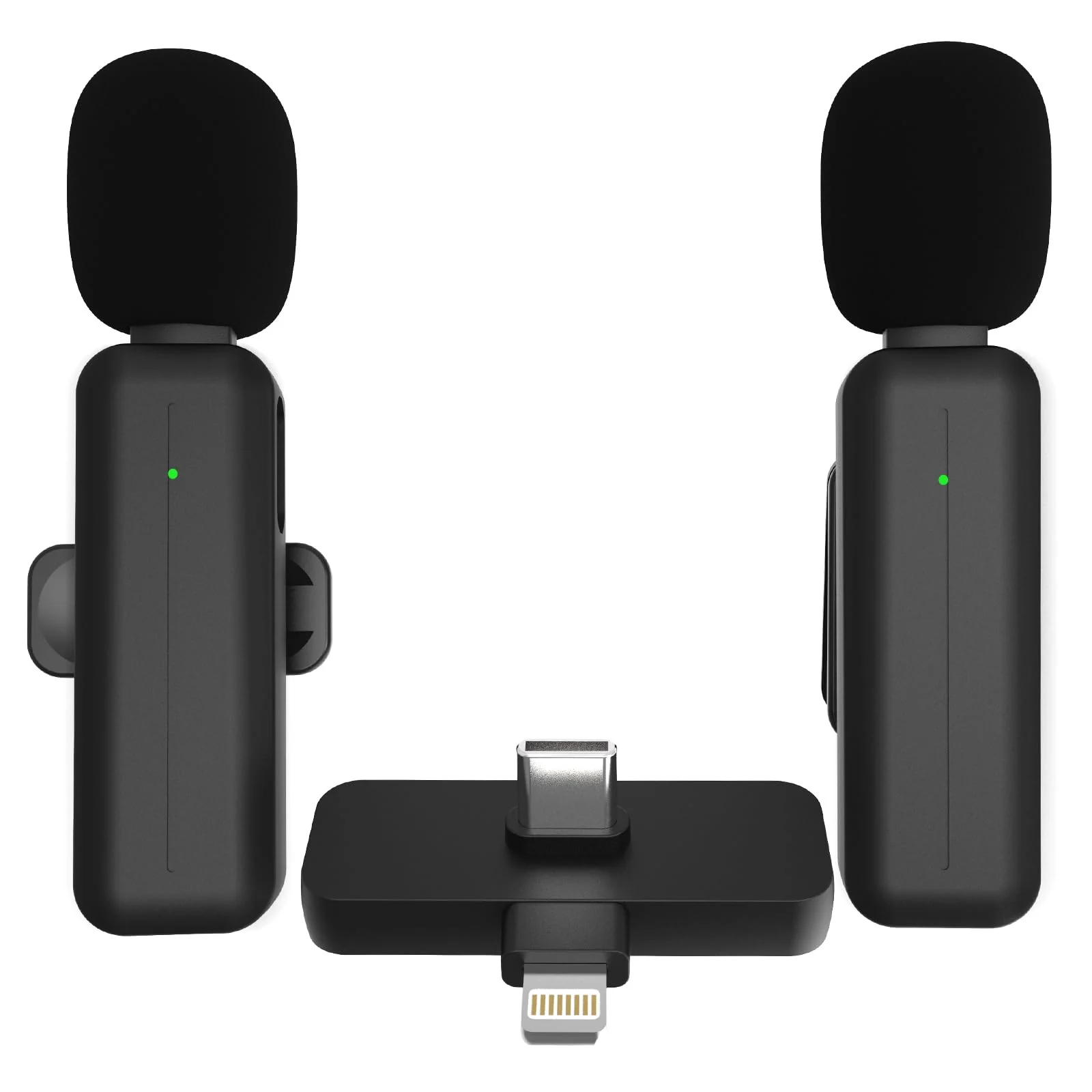 2 Pack Wireless Mini Lavalier Lapel Microphone for iPhone,Android Phone(2 in 1) - 80ft Cordless Clip on Dual Mics with Noise Reduction 5H Working Time for Video Recording Vlogging, YouTube, Interview Black