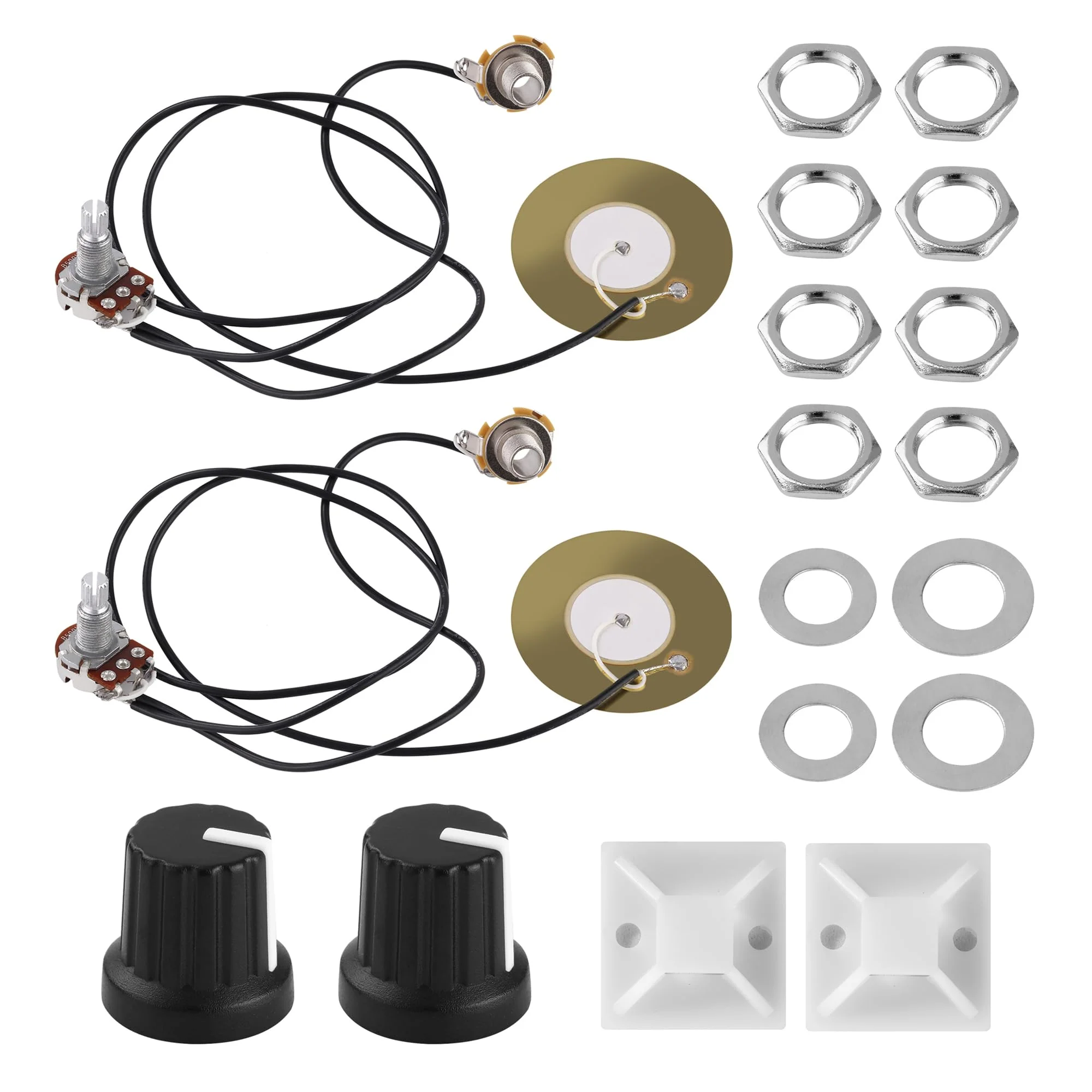 2 Packs 50mm Piezo Pickup Transducer Prewired Amplifier with 6.35mm Output Jack for Acoustic Guitars, Ukuleles, and Cigar Box Guitars