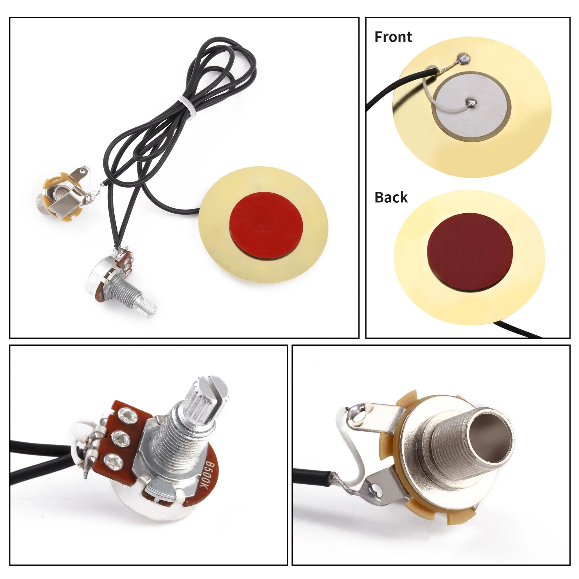 2 Packs 50mm Piezo Pickup Transducer Prewired Amplifier with 6.35mm Output Jack for Acoustic Guitars, Ukuleles, and Cigar Box Guitars - Image 2