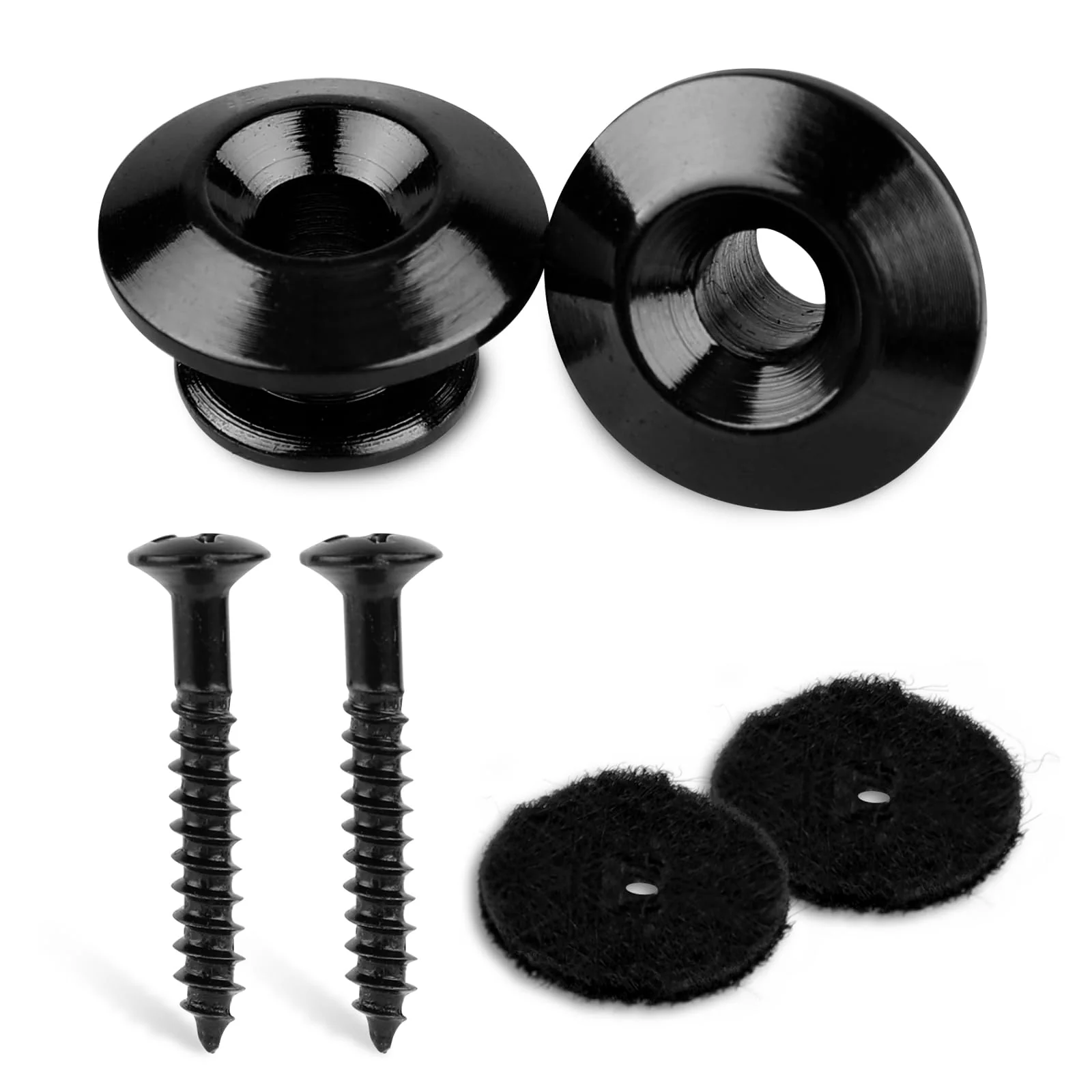 2 Packs Guitar Strap Buttons, Copper Acoustic Guitar Strap Locks Pins End with Screws and Felt Pads Guitar Straplock Peg Guitar Strap Accessories for Electric Guitar Ukulele Bass (Black) black