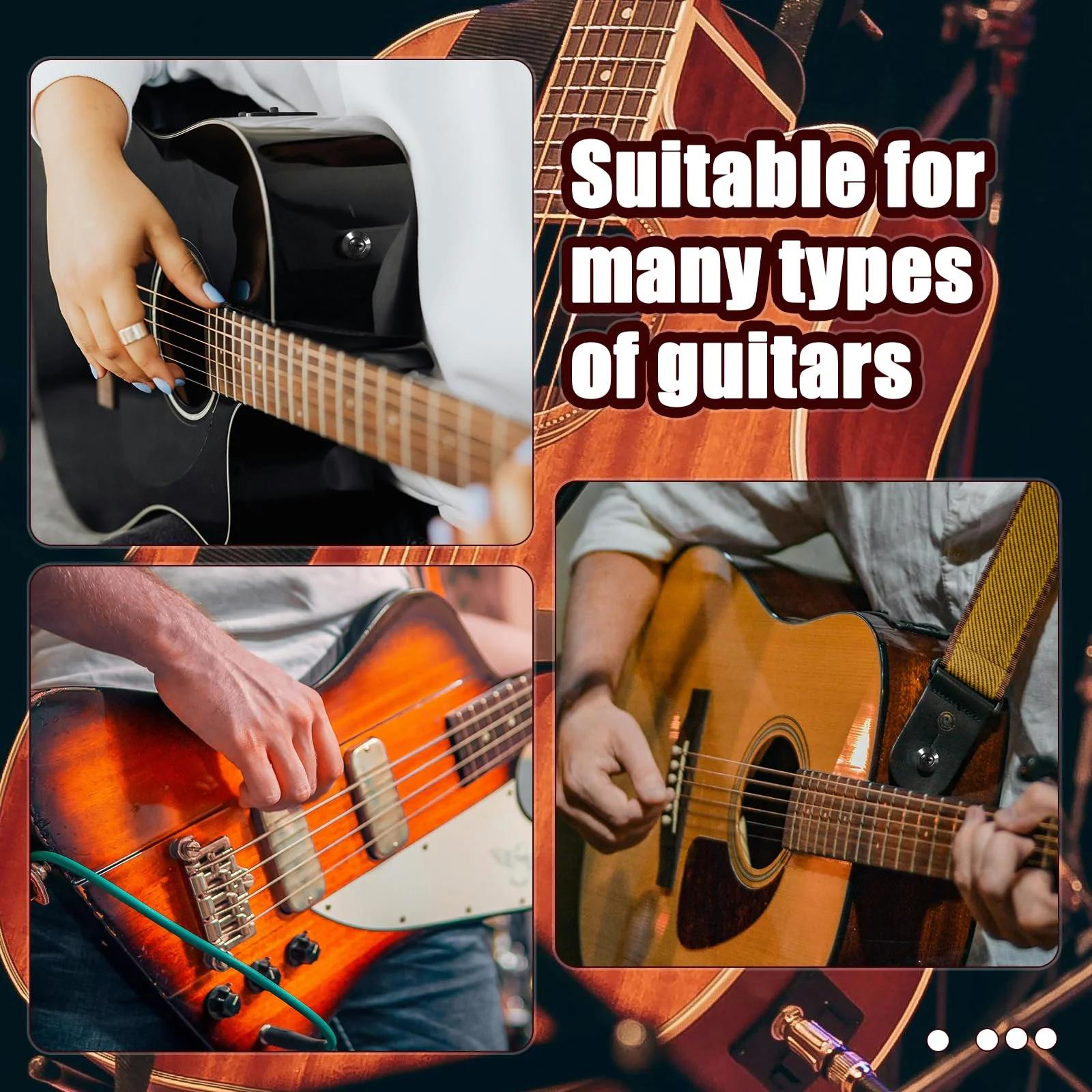 2 Packs Guitar Strap Buttons, Copper Acoustic Guitar Strap Locks Pins End with Screws and Felt Pads Guitar Straplock Peg Guitar Strap Accessories for Electric Guitar Ukulele Bass (Black) black - Image 5