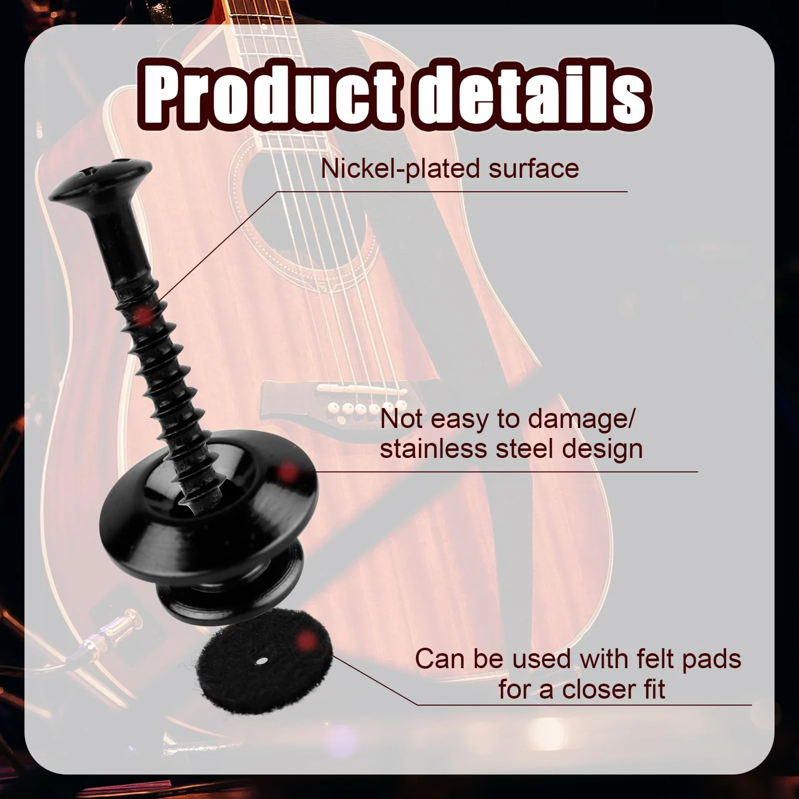 2 Packs Guitar Strap Buttons, Copper Acoustic Guitar Strap Locks Pins End with Screws and Felt Pads Guitar Straplock Peg Guitar Strap Accessories for Electric Guitar Ukulele Bass (Black) black - Image 6