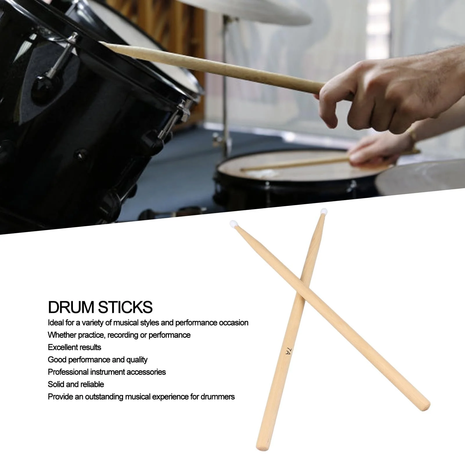 2 Pairs Drum Sticks, 7A Drum Sticks Maple Drumsticks Maple Wood Drum Sticks 7A Nylon Tip Drumstick Percussion Instrument Accessories Classic Drum Sticks for Kids and Adults Jazz Drum Electronic Drums - Image 3