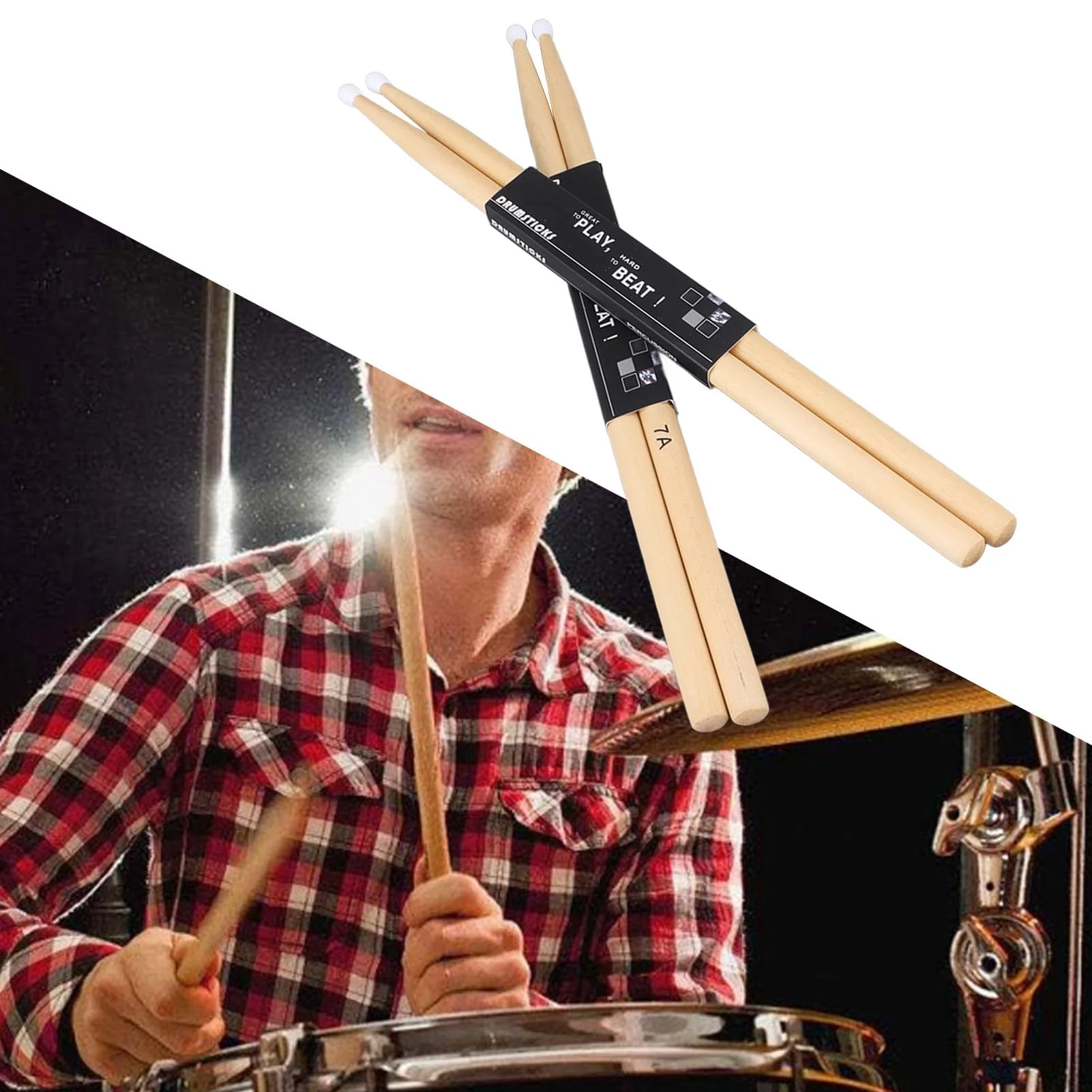 2 Pairs Drum Sticks, 7A Drum Sticks Maple Drumsticks Maple Wood Drum Sticks 7A Nylon Tip Drumstick Percussion Instrument Accessories Classic Drum Sticks for Kids and Adults Jazz Drum Electronic Drums - Image 5