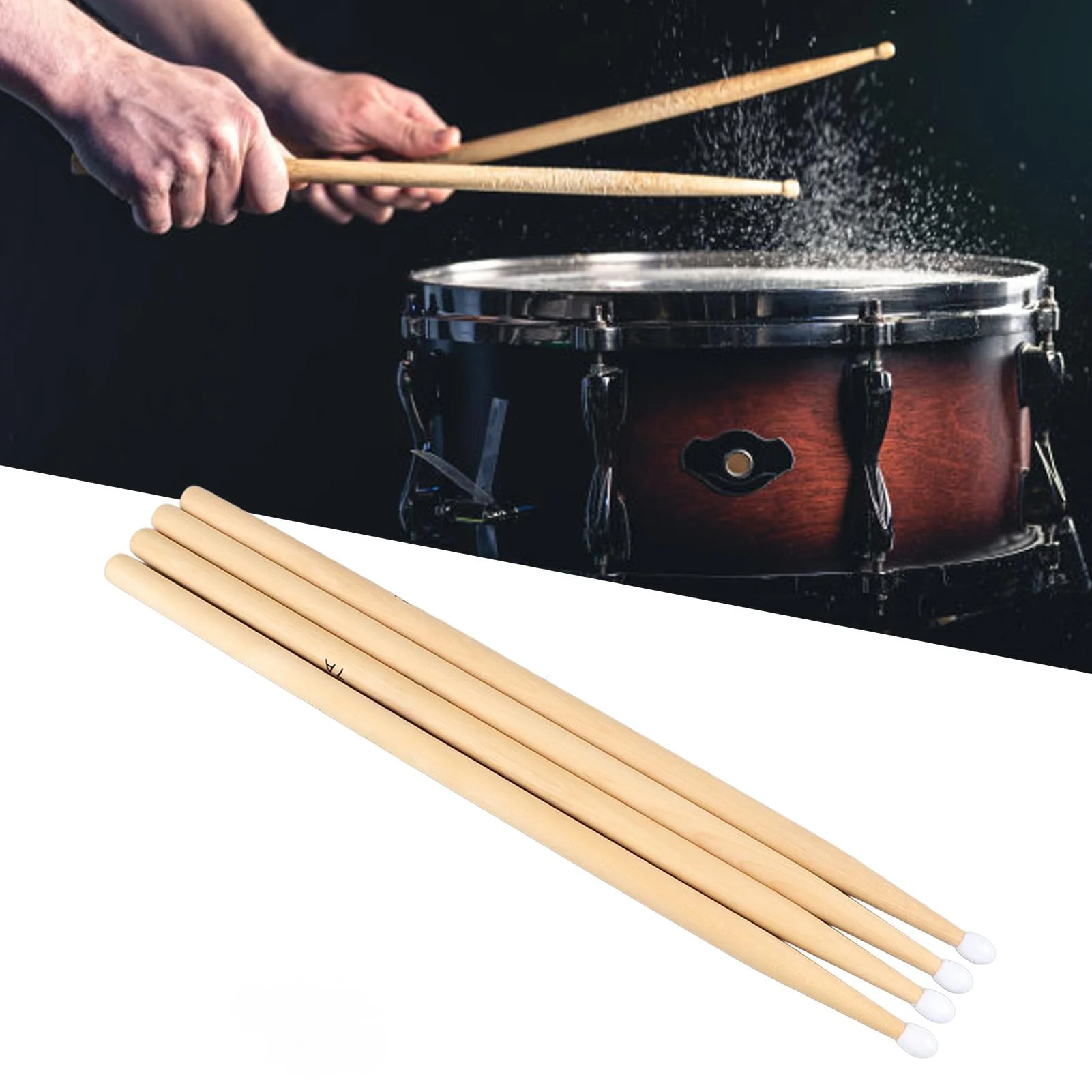 2 Pairs Drum Sticks, 7A Drum Sticks Maple Drumsticks Maple Wood Drum Sticks 7A Nylon Tip Drumstick Percussion Instrument Accessories Classic Drum Sticks for Kids and Adults Jazz Drum Electronic Drums - Image 6
