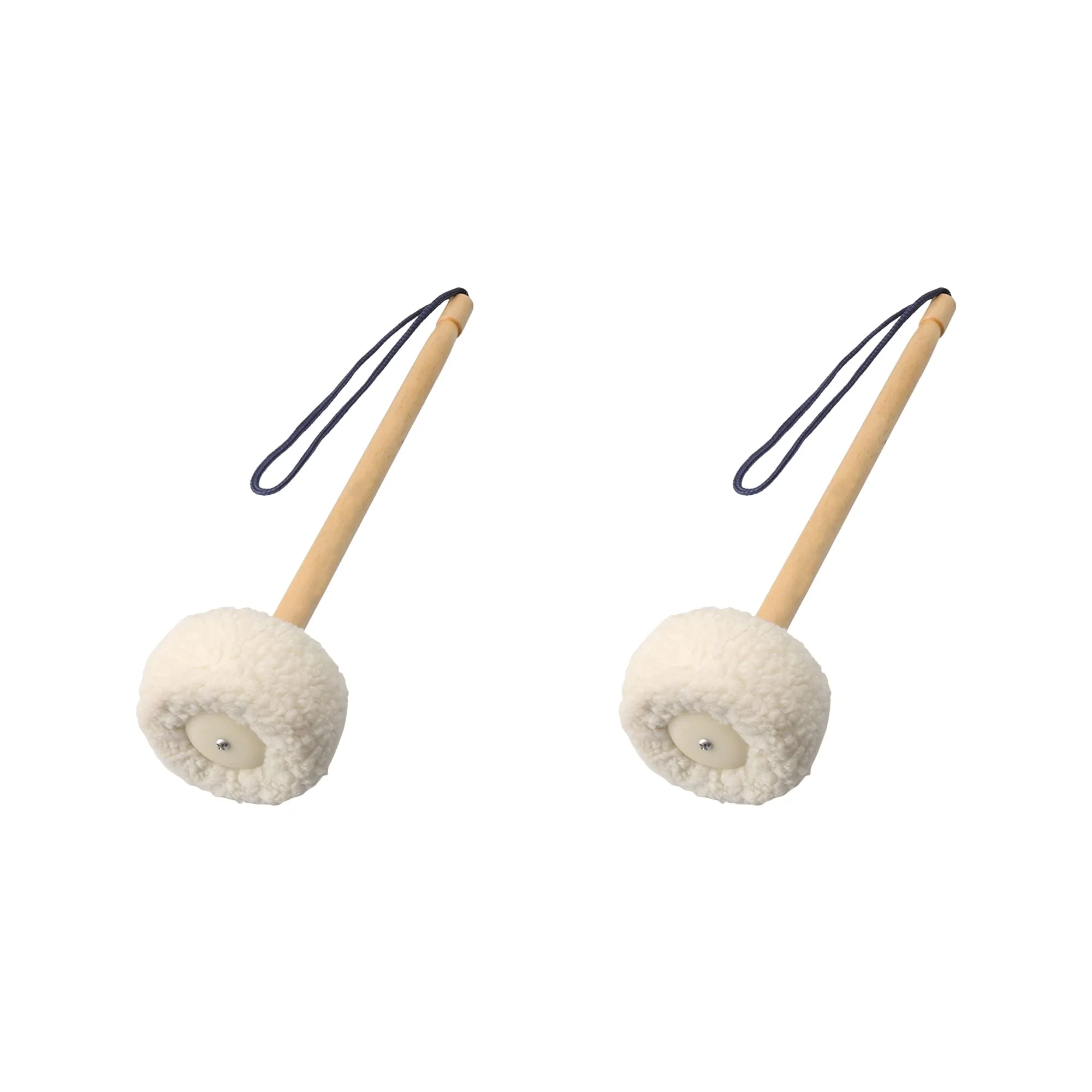 2 Pcs 14 Inch White Soft Wool Gong Mallet Felt Head Dia 80mm With Wooden Handle