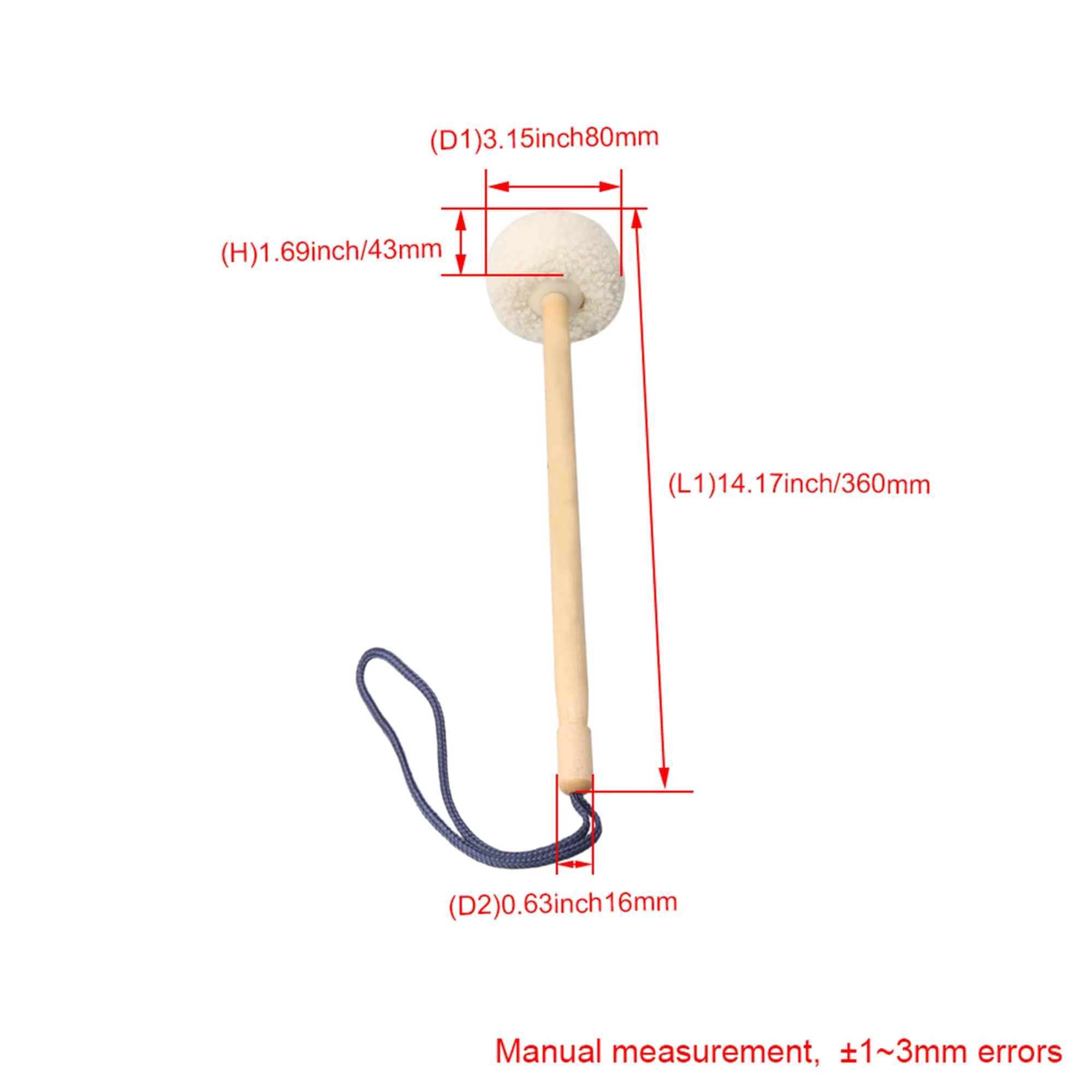 2 Pcs 14 Inch White Soft Wool Gong Mallet Felt Head Dia 80mm With Wooden Handle - Image 5