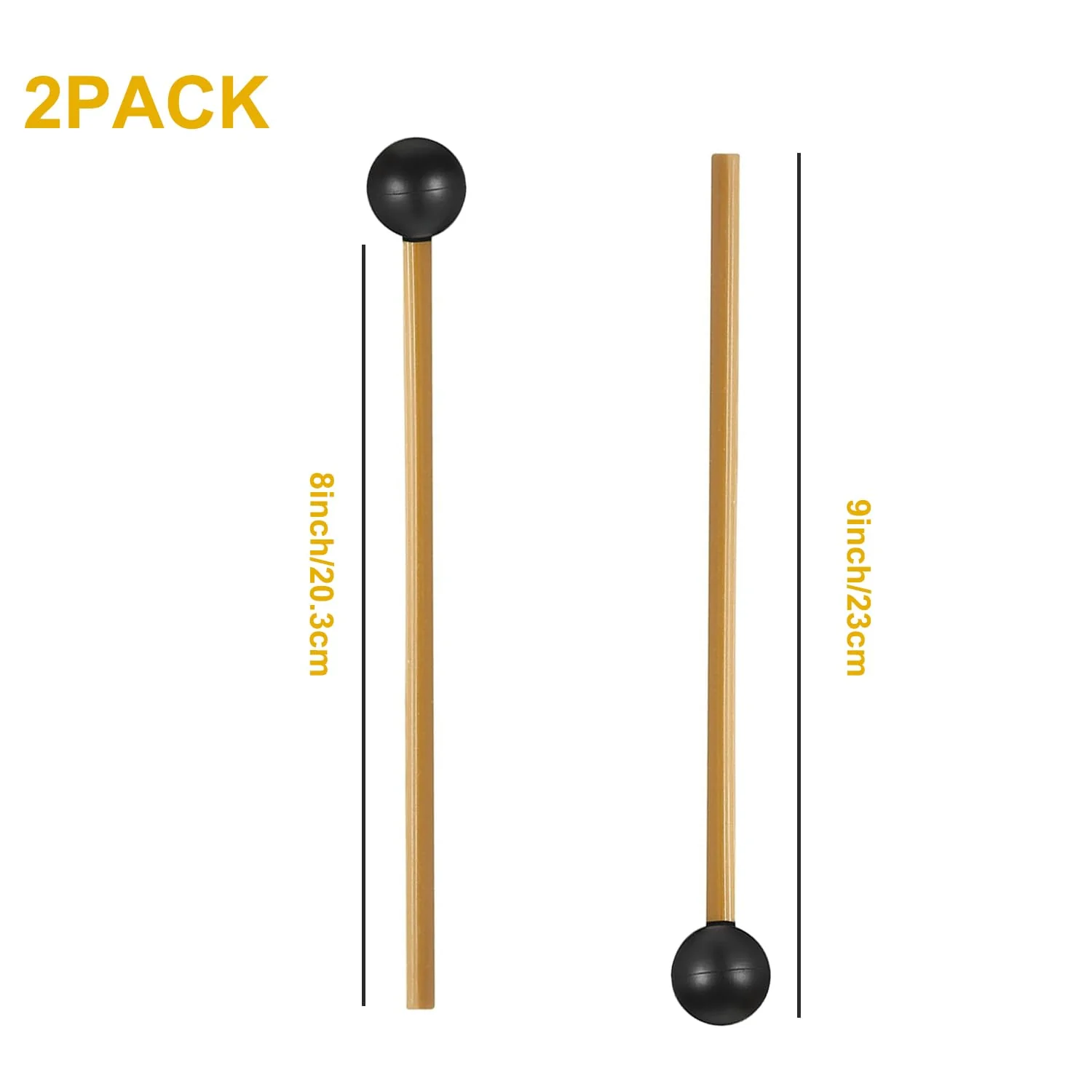 2 Pcs Glockenspiel Mallets - Rubber Bell Mallets Percussion with Plastic Handle, 8-inch drumsticks for Bell Stick, Tongue Drum Mallets - Image 2