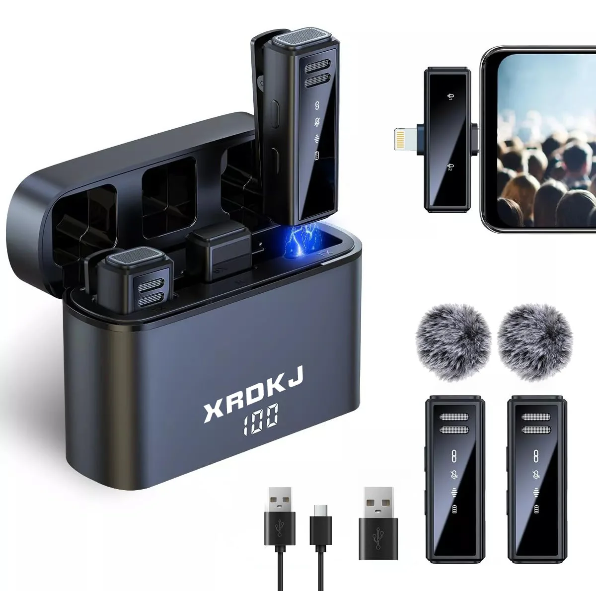 2 Pcs mini Wireless Lavalier Microphone for iPhone iPad Android PC, with Charging Case 7H Clip on Lapel Microphone Wireless for Video Recording Vlogging, YouTube, Interview