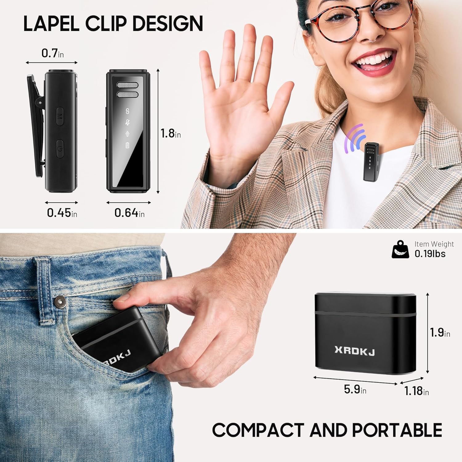 2 Pcs mini Wireless Lavalier Microphone for iPhone iPad Android PC, with Charging Case 7H Clip on Lapel Microphone Wireless for Video Recording Vlogging, YouTube, Interview - Image 6
