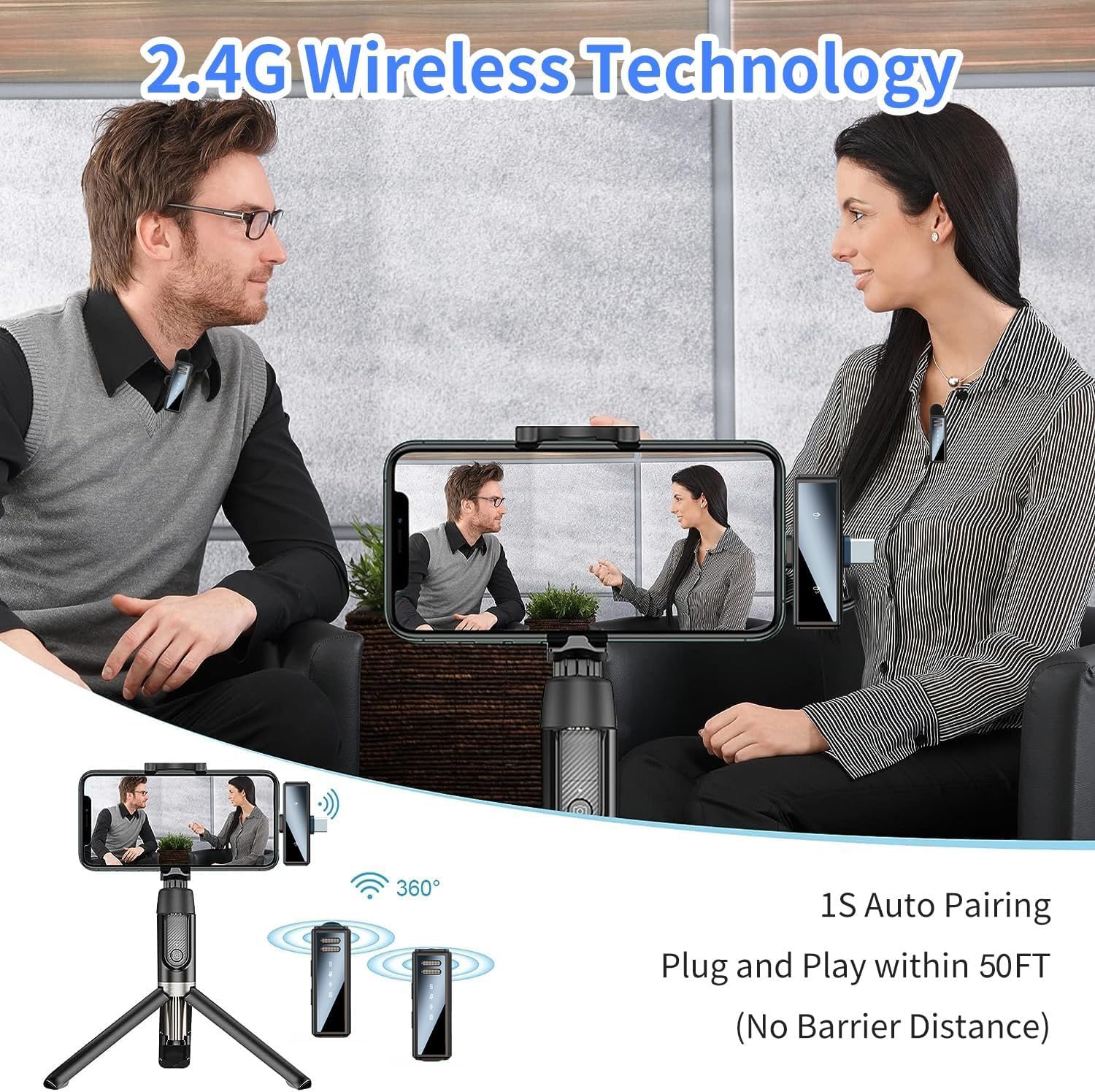 2 Pcs mini Wireless Lavalier Microphone for iPhone iPad Android PC， with Charging Case 7H Clip on Lapel Microphone Wireless for Video Recording Vlogging, YouTube, Interview - Image 7