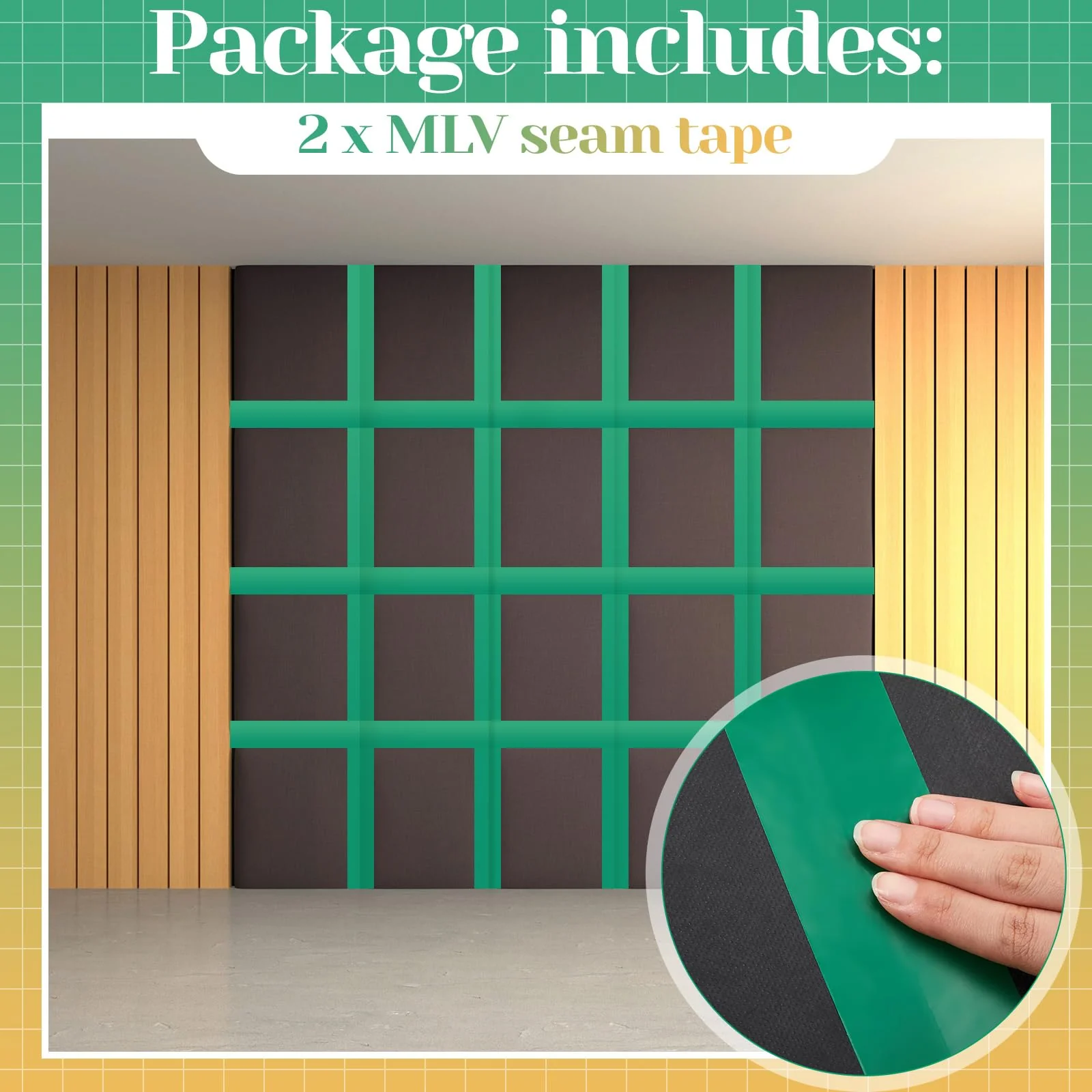 2 Pcs MLV Seam Tape 2" x 108' Vinyl Acoustic Sealant Tape Vinyl Seam Tape for Mass Loaded Vinyl Noise Barriers Installation Walls and Ceilings, Green - Image 3