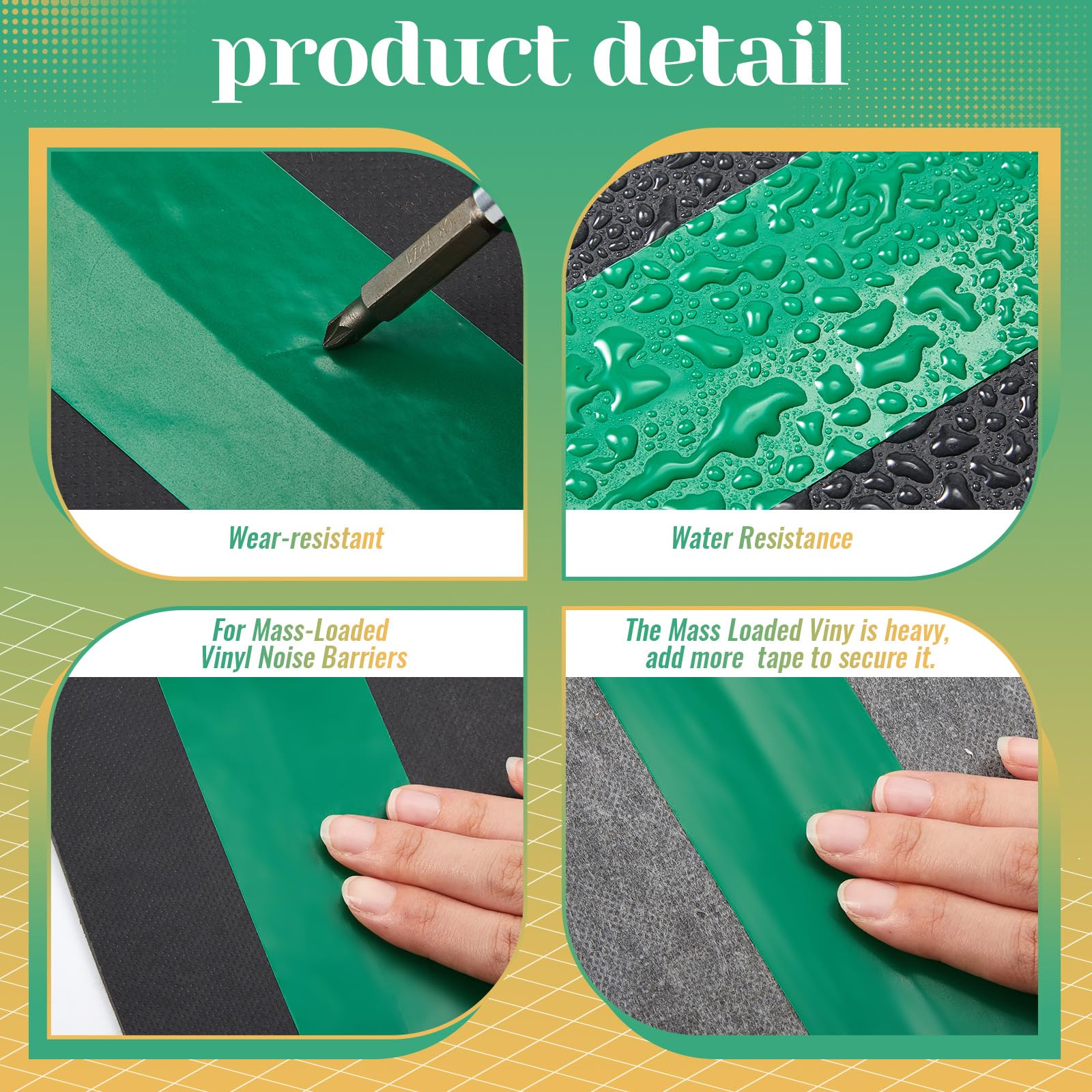 2 Pcs MLV Seam Tape 2" x 108' Vinyl Acoustic Sealant Tape Vinyl Seam Tape for Mass Loaded Vinyl Noise Barriers Installation Walls and Ceilings, Green - Image 4