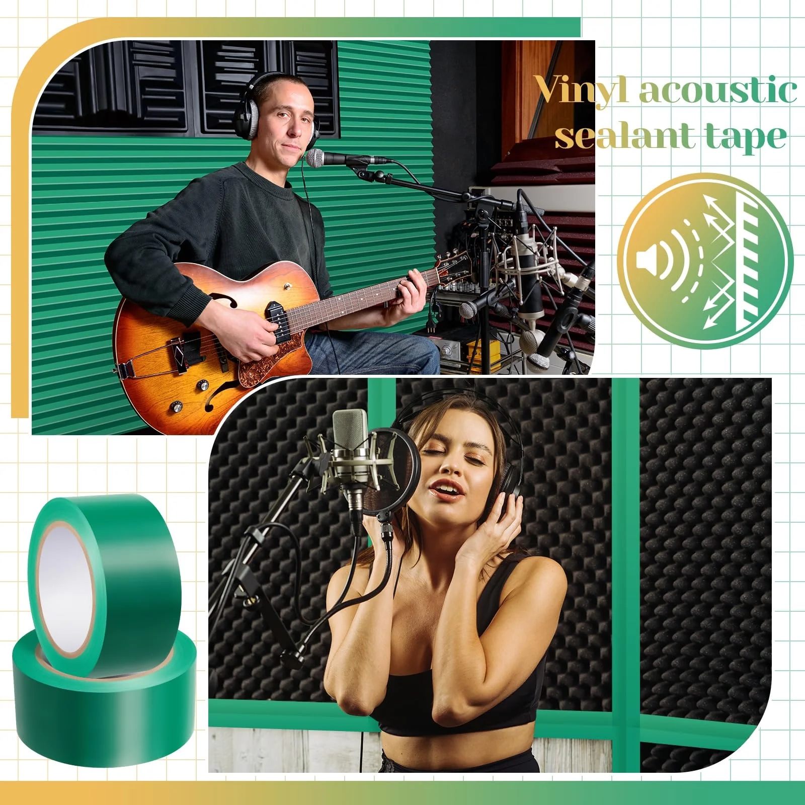 2 Pcs MLV Seam Tape 2" x 108' Vinyl Acoustic Sealant Tape Vinyl Seam Tape for Mass Loaded Vinyl Noise Barriers Installation Walls and Ceilings, Green - Image 5