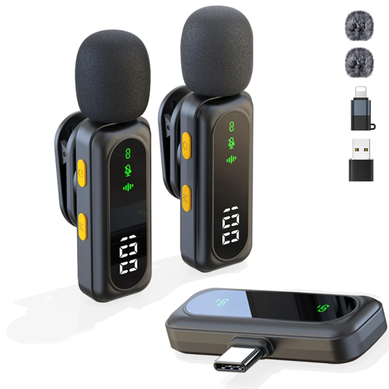 2 Pcs Wireless Lavalier Microphone for iPhone, Video Recording Clip-on Mics with Rotatable Clip&Denoise Recording,Ideal for Vlog Tiktok YouTube Podcast Content Creator, for iPad/Android/PC