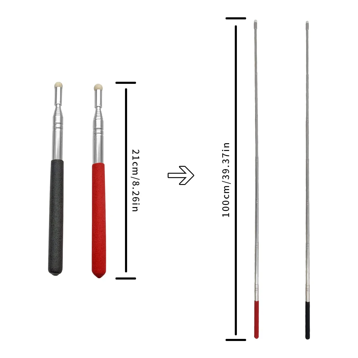 2 PcsTelescopic Teachers Pointer Stick, Extendable Teaching Pointer, Whiteboard Pointer with Felt Head for Teachers, Guides, Coach, Extends to 39''（Red and Black） - Image 6