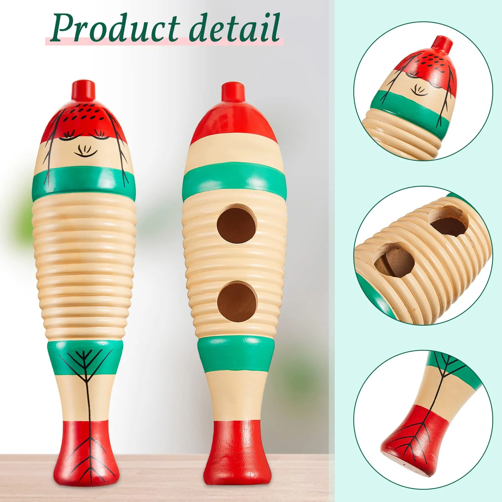 2 Pieces Colorful Fish Shaped Guiro Instrument Latin Percussion Musical Instruments Wooden Frog Instrument Musical Percussion Instruments for Adults Kids with Rhythm Sticks - Image 3