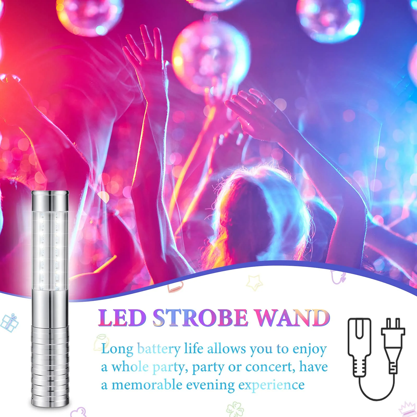 2 Pieces LED Strobe Baton Light LED Bottle Service Light Reusable LED Light Champagne Bottle Handheld Light for Party Concert Event Outdoor (Silver, White Light) Silver, White Light - Image 4