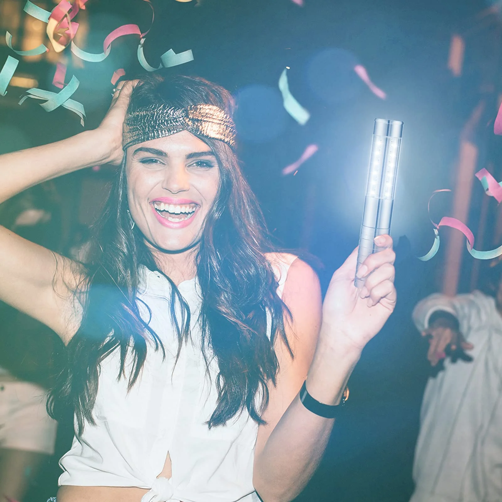 2 Pieces LED Strobe Baton Light LED Bottle Service Light Reusable LED Light Champagne Bottle Handheld Light for Party Concert Event Outdoor (Silver, White Light) Silver, White Light - Image 5