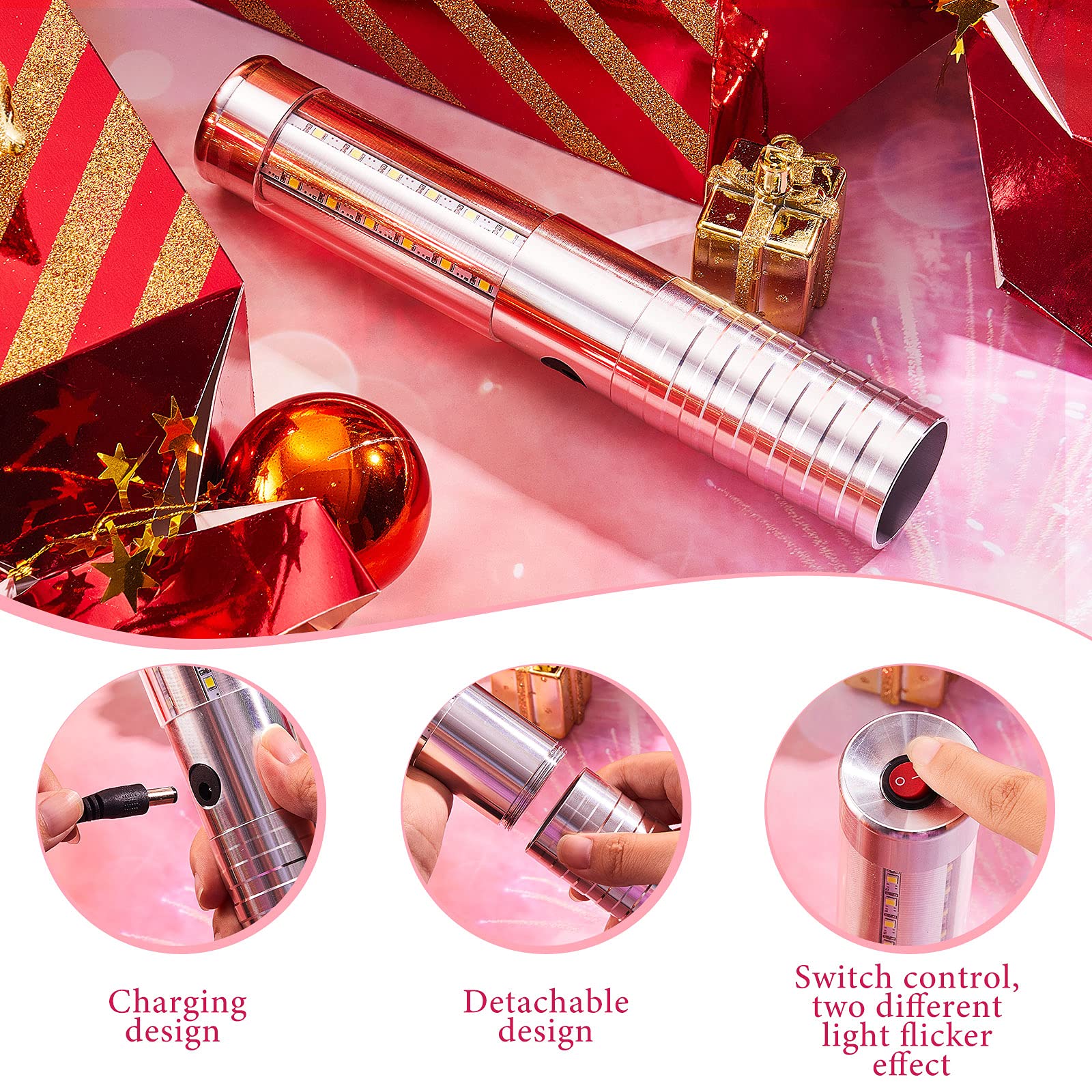 2 Pieces LED Strobe Baton Light LED Bottle Service Light Reusable LED Light Champagne Bottle Handheld Light for Party Concert Event Outdoor (Silver, White Light) Silver, White Light - Image 6