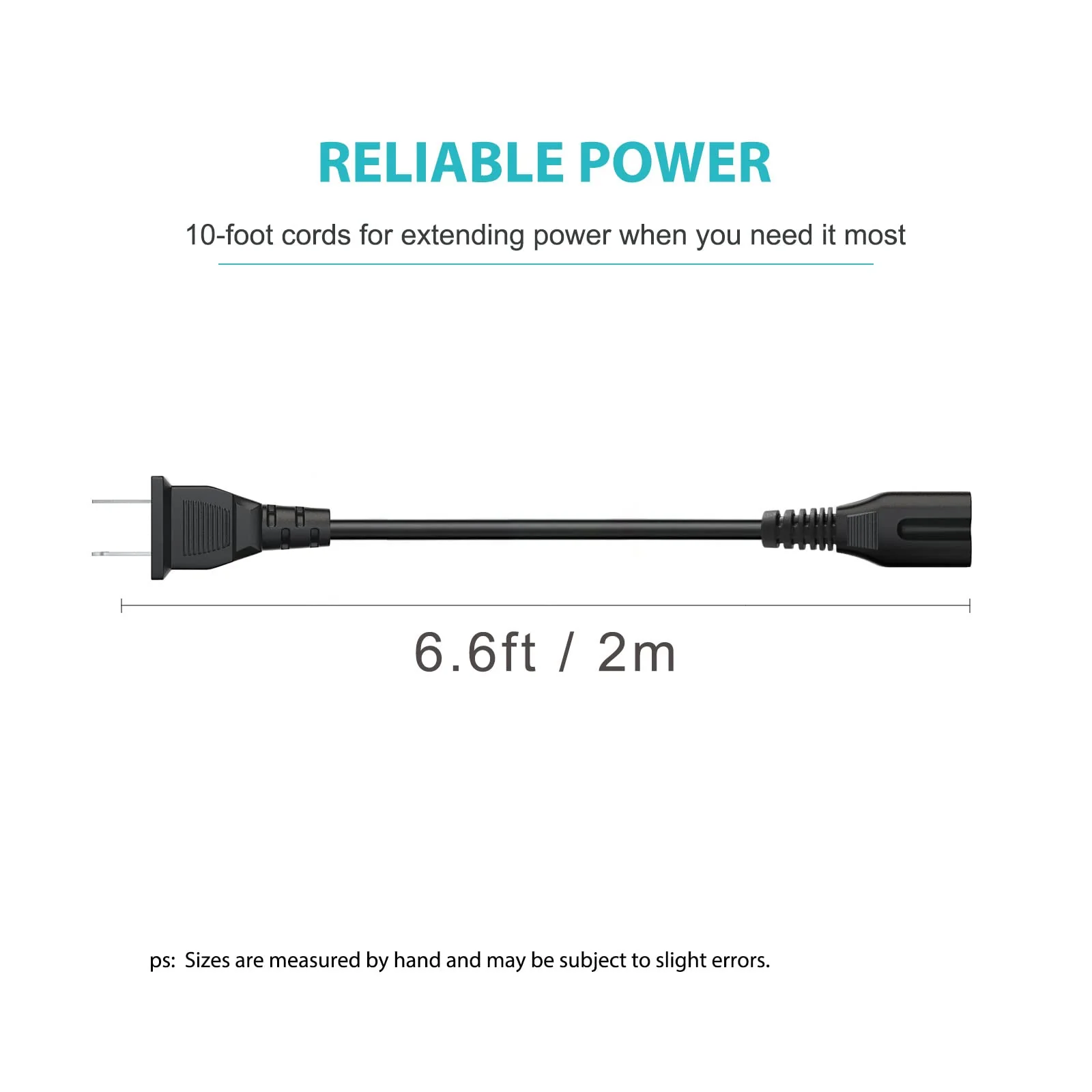 2 Prong AC Power Cord for Samsung UN40 UN43 UN48 UN49 UN50 UN55 UN60 UN65 UN70 UN75 UN78 Series 4k Smart TV P/N 3903-000599 3903-000853 3903-001117 C7 Charger Replacement AC Power Cord Cable 6.6 Feet 1 Pack - Image 5