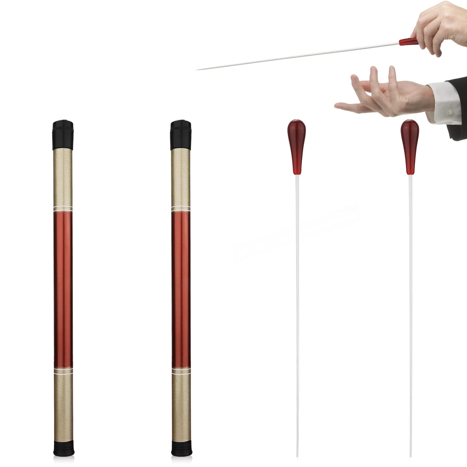2 Sets Music Conductor Batons with Dulcimer Cylinders, Orchestra Baton Conducting Baton Orchestra Conductor Baton for Orchestra Concert Theater Band