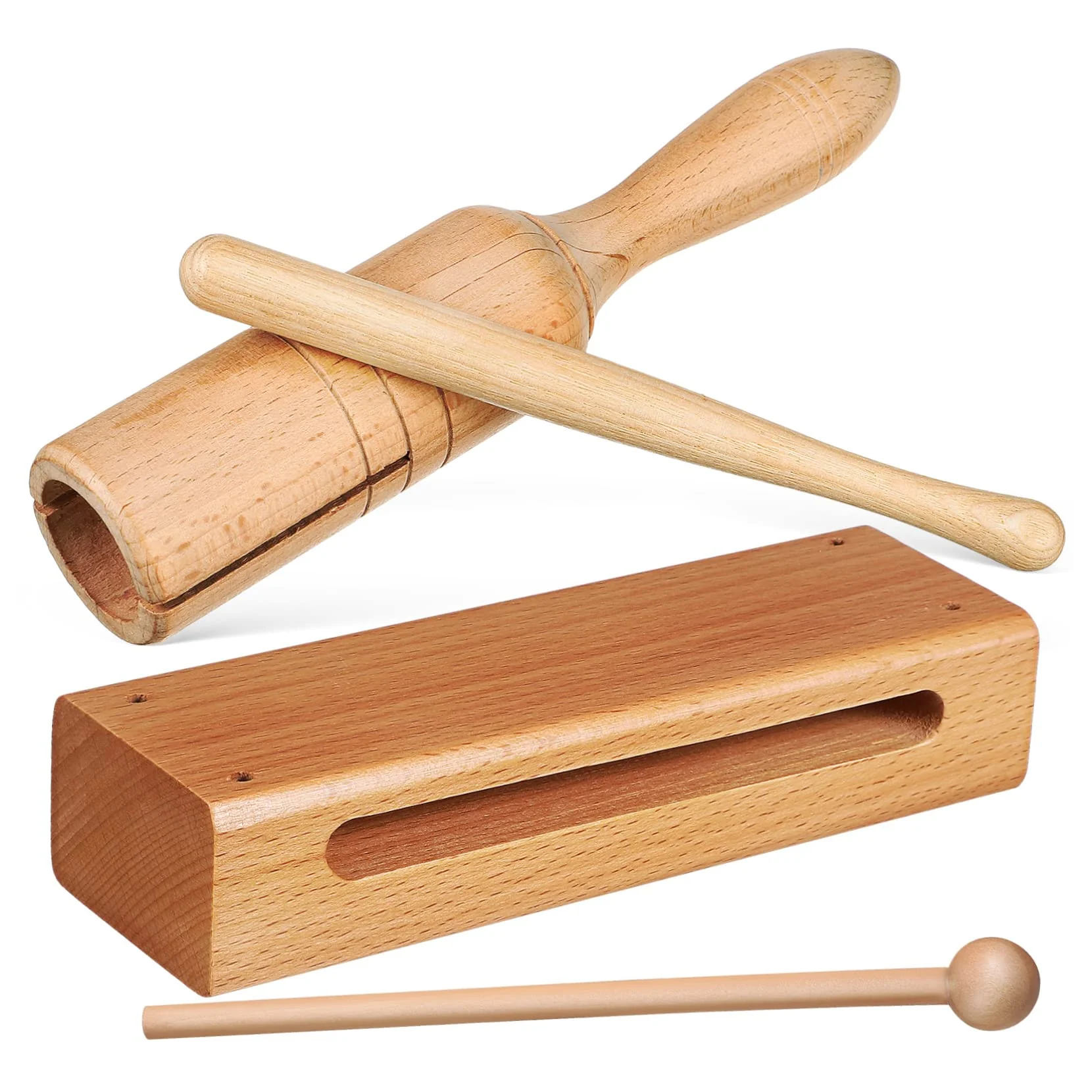 2 Sets orff instrument music lummi sticks percussion instruments wood block with mallet wood percussion blocks rhythm blocks handheld wood blocks macaras major depth sounder wooden Medium As Shown