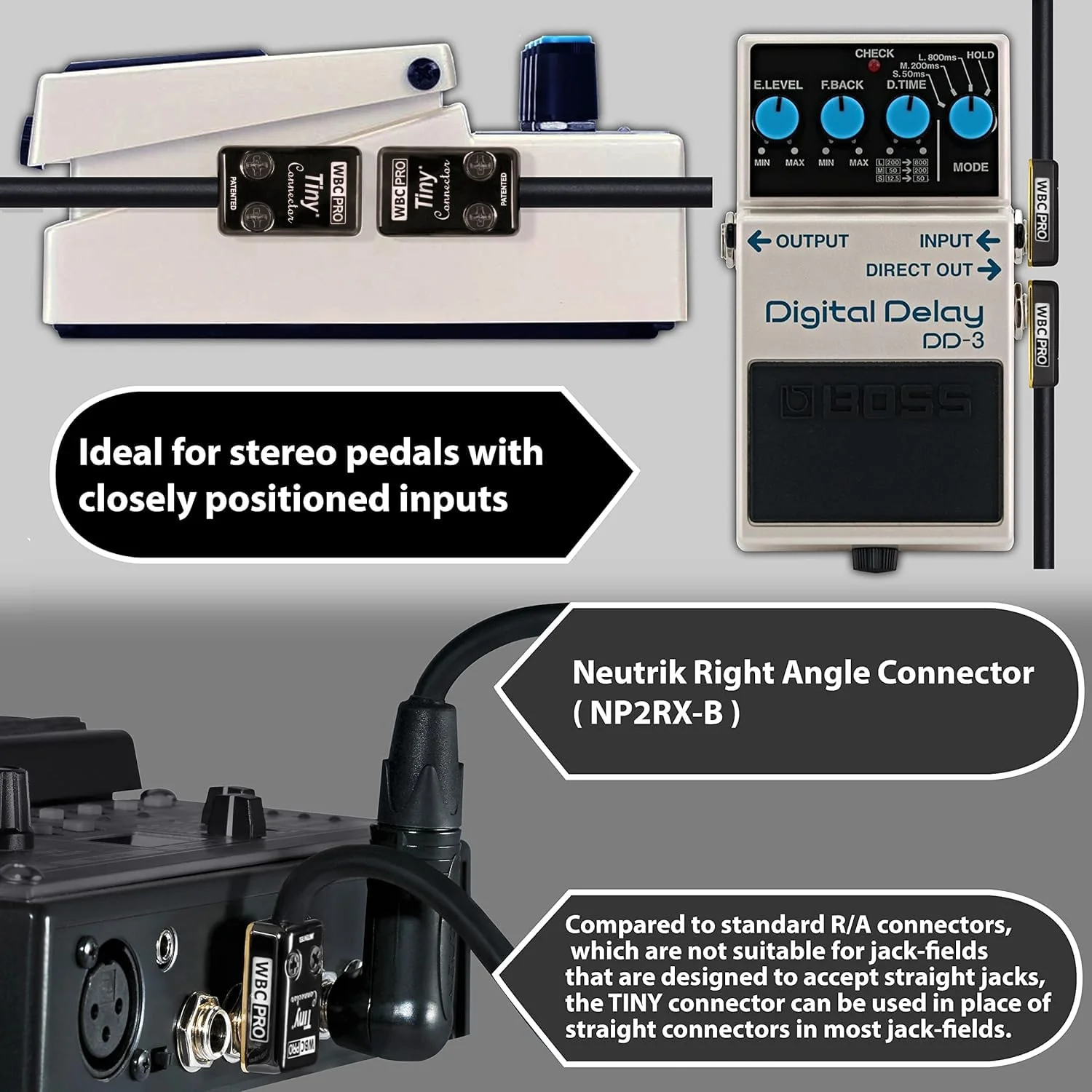 2 Units - 15 Inch - WBC-PRO-Pedal – 22 AWG - Low-Cap (18pF/ft) – Pro-Grade – Graphite-Based - Dual-Shielded Pedal, Effects, Patch, Instrument Cable with Eminence Tiny Gold Plated Angled TS Connectors - Image 4