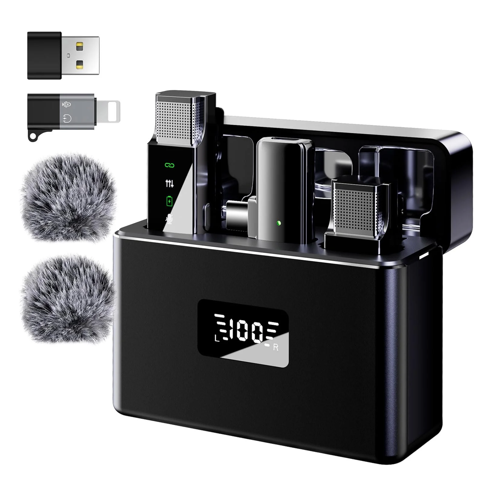 2 Wireless Lavalier Microphone for iPhone Android Phone PC, Pro Lapel Mic System Mini, USB-C/Lightning, 48KHz 24Bit, 30H Battery, Noise Cancelling,Reverb for Video Recording Podcast Stream Vlog