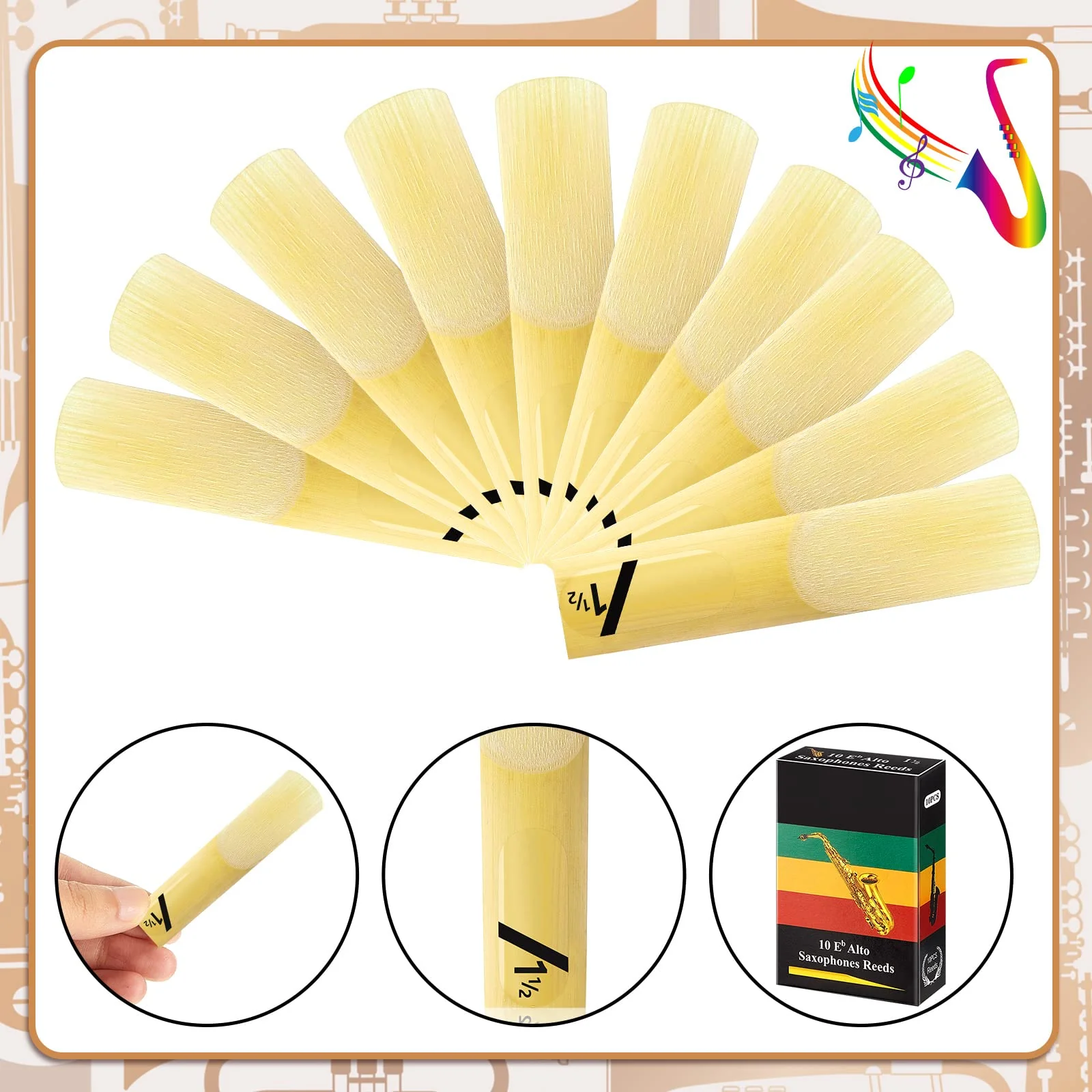 20 Pieces Alto Saxophone Sax Reeds Alto Saxophone Reeds Bamboo Saxophone Reeds with Individual Case for Clarinet Soprano or Alto Sax (1.5 in Strength) - Image 4