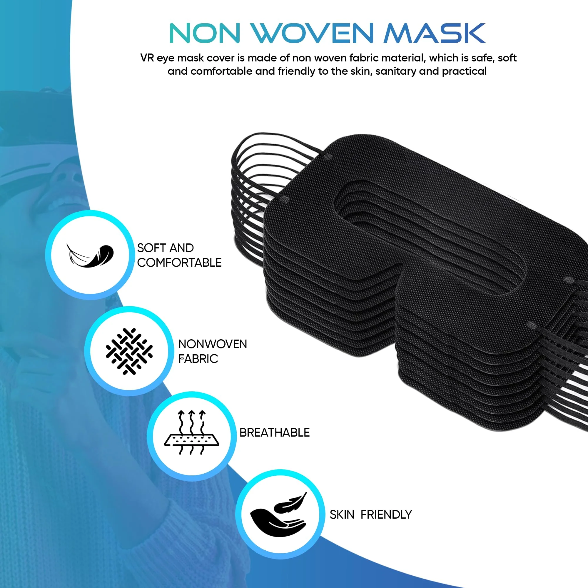 200 Pcs Disposable VR Face Mask Breathable Cover Eye Mask for VR Nonwoven Fabric Sanitary VR Mask, VR Eye Cover Pad - Comfortable, Protective, Sweat-Absorbent Face Covers (Black) - Image 2