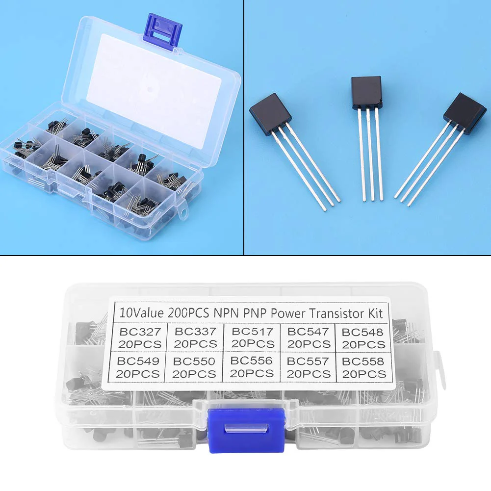 200 Pieces TO-92 Silicon NPN PNP Power Transistor Assortment Kit Set with Plastic Storage Box 10 Values (BC327 BC337 BC517 BC547 BC548 BC549 BC550 BC556 BC557 BC558) - Image 7