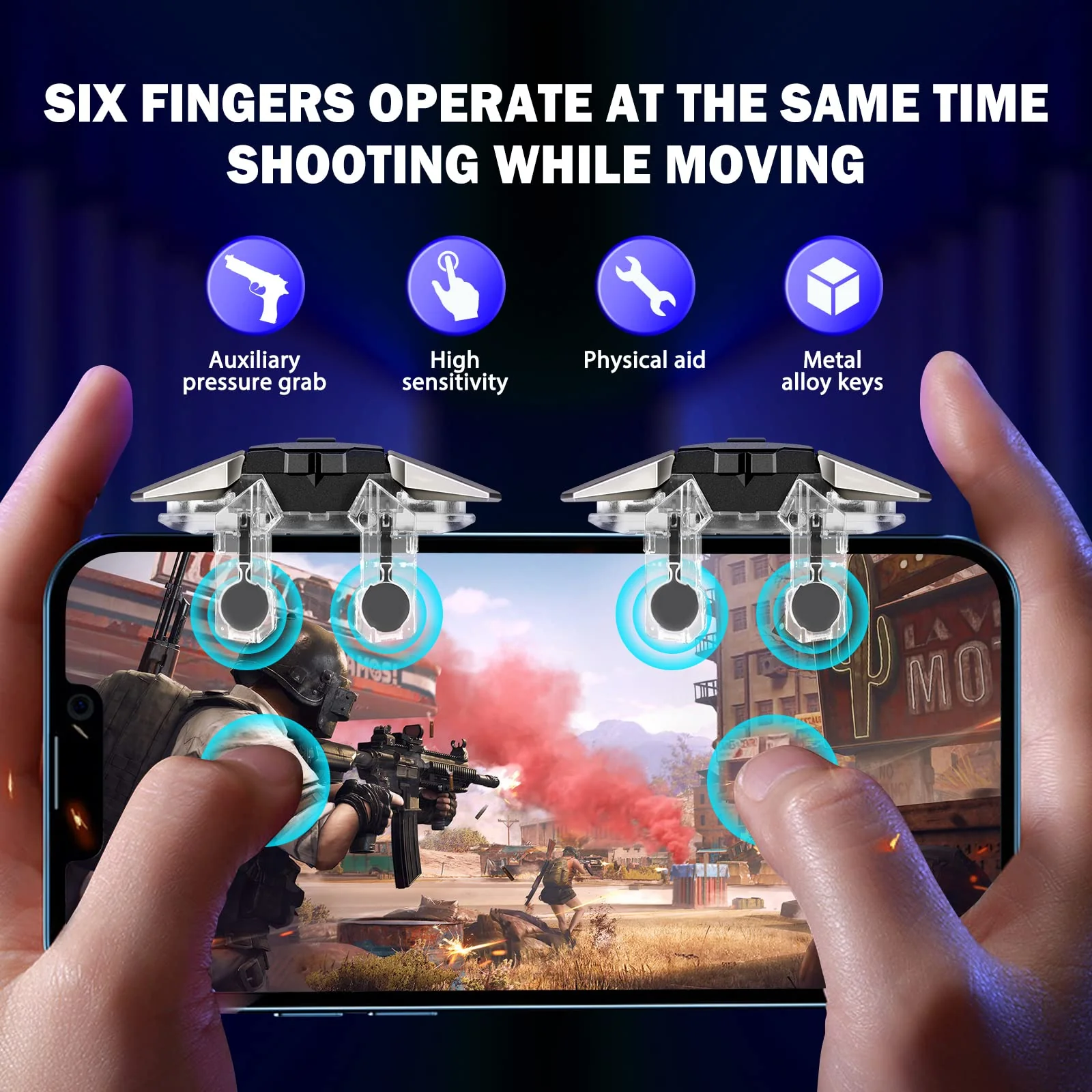 2022 New Model Mobile Game Controller Trigger, Mobile Game Accessories 6 Finger Trigger Sensitive Shoot and Target Buttons Smartphone Game Controller Gamepad for PUBG/Survival Rules/Knives Out - Image 2