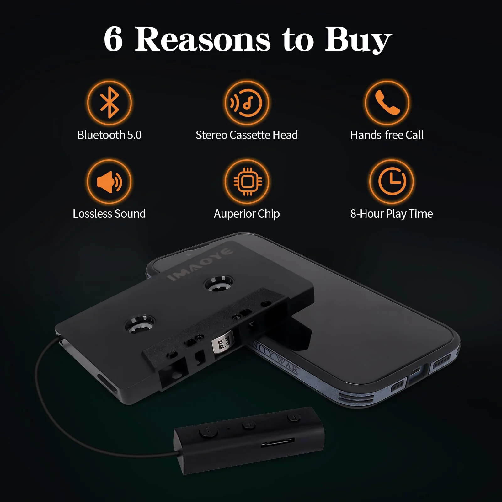 2024 New Bluetooth 5.1 Car Audio Stereo Cassette Vehicle Tape Converter Cassette Work While Charging Support TF Card(Four-Channels) - Image 2
