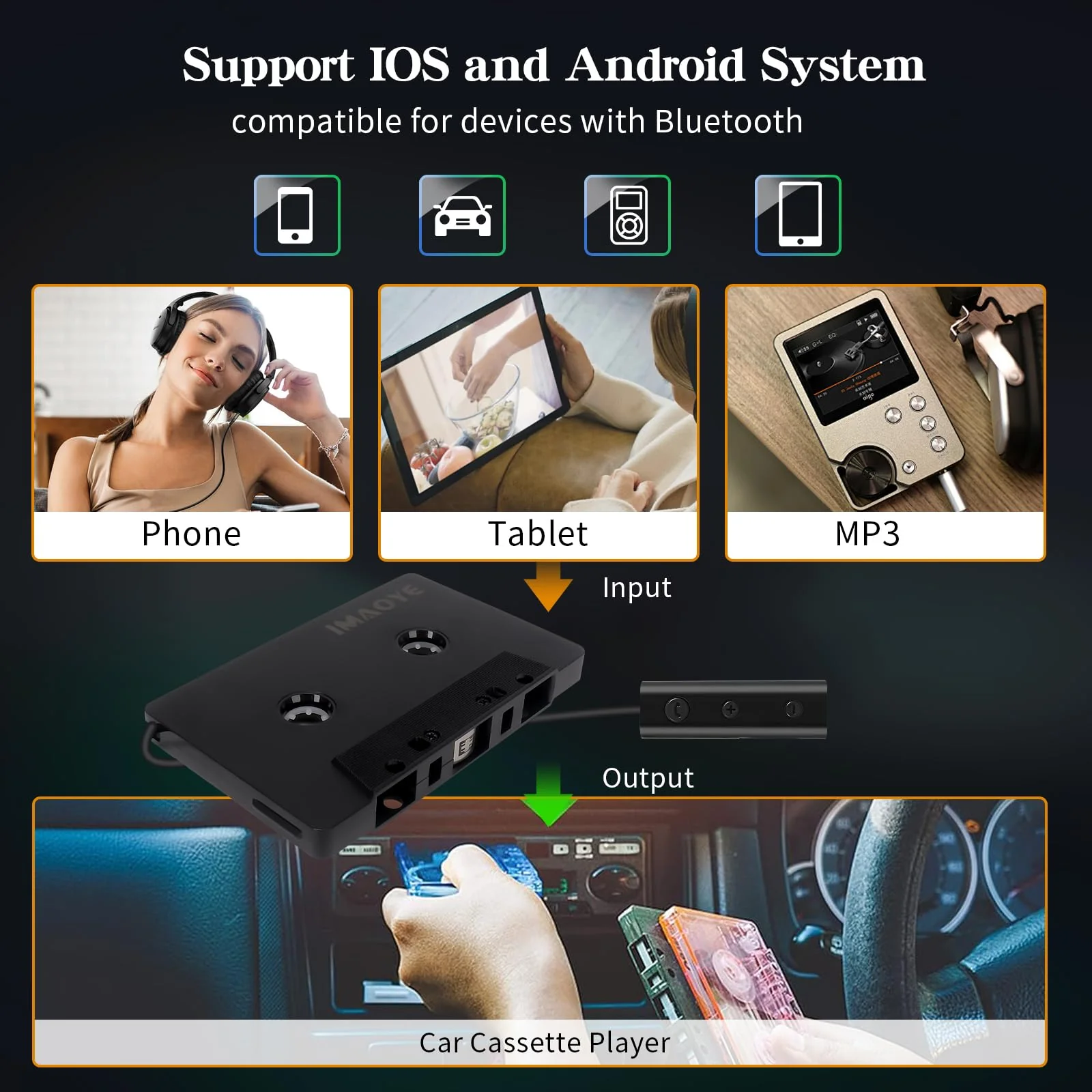 2024 New Bluetooth 5.1 Car Audio Stereo Cassette Vehicle Tape Converter Cassette Work While Charging Support TF Card(Four-Channels) - Image 6