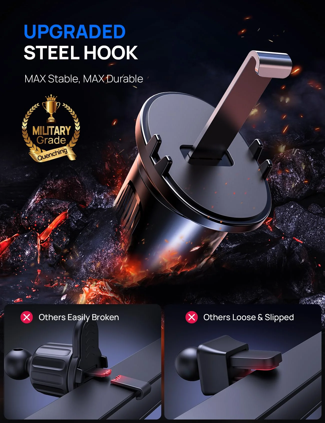 [2024 Newest] Car Vent Phone Mount, [Upgrade Hook Clip Never Shake] Adjustable 360 Rotation Vent Clip Car Phone Holder Mount, Big Phone & Thick Case Friendly Fit for All iPhone, Samsung & Cell Phone AC-Black Air Vent Hook - Image 2