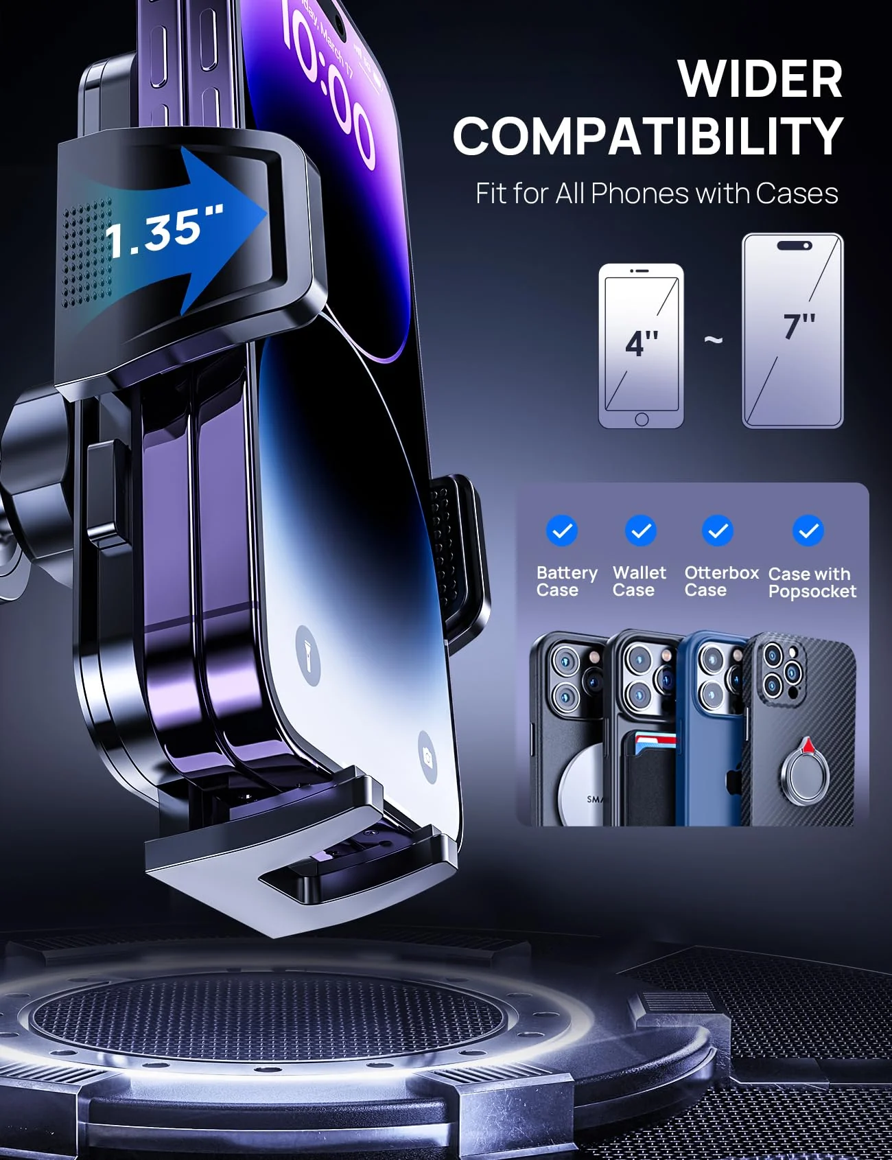 [2024 Newest] Car Vent Phone Mount, [Upgrade Hook Clip Never Shake] Adjustable 360 Rotation Vent Clip Car Phone Holder Mount, Big Phone & Thick Case Friendly Fit for All iPhone, Samsung & Cell Phone AC-Black Air Vent Hook - Image 5