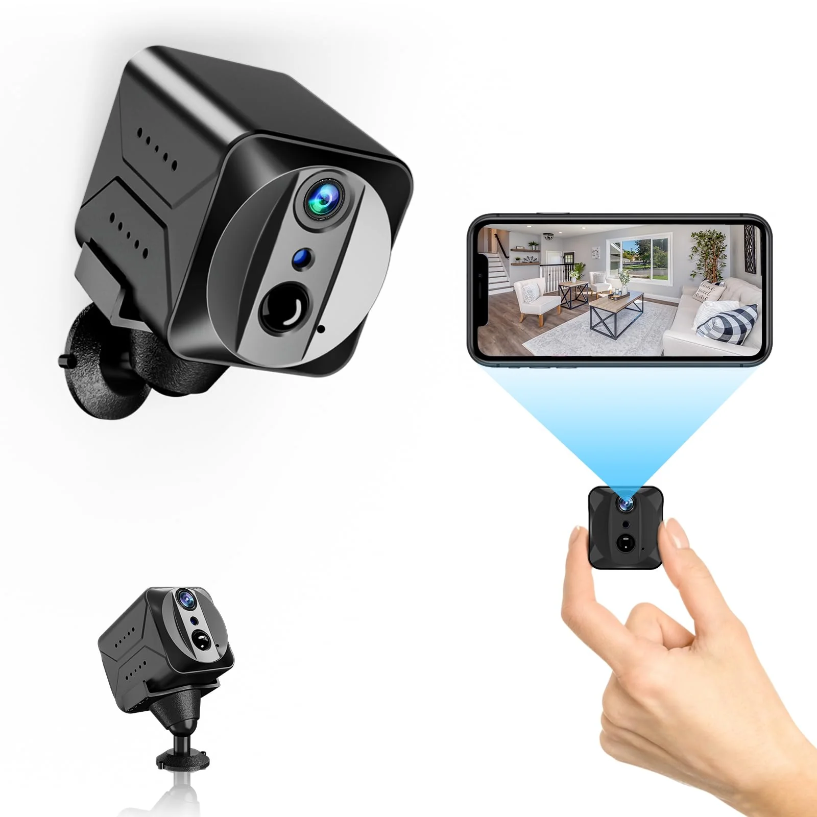 2024 Upgraded Mini Spy Camera Hidden Camera,4K WiFi Wireless Camera, 100 Days Standby Battery Life,AI Motion Detection Alerts,Nanny Cam Security Cam for Indoor,Home,Baby,Pets Black