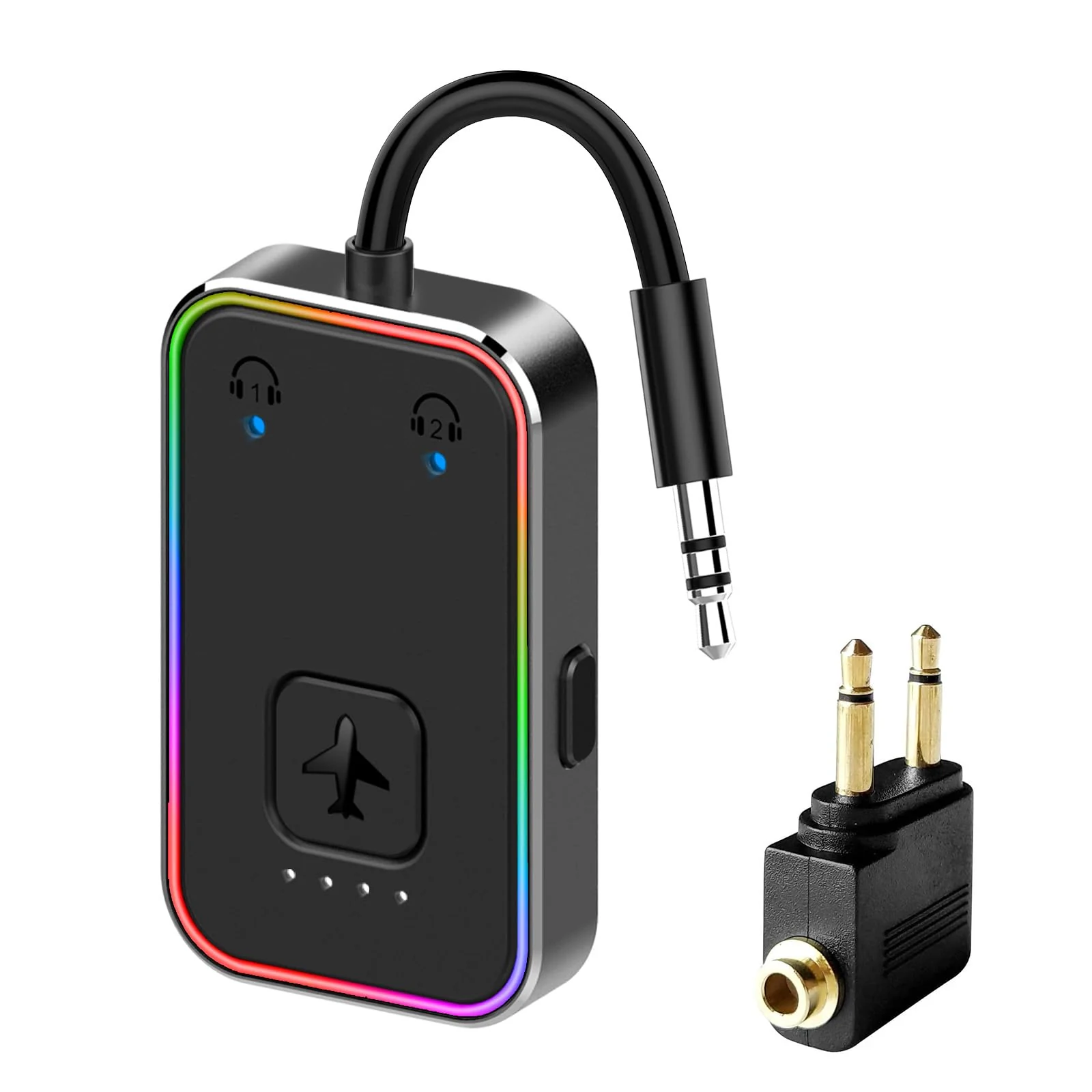 2024 Upgraded Pro Airplane Bluetooth 5.4 Transmitter for All Headphones, aptX LL, Supports 2 Headphones/AirPods, Wireless Audio Adapter for in-Flight, TV, Gym, Tablets,Metal Frame Black