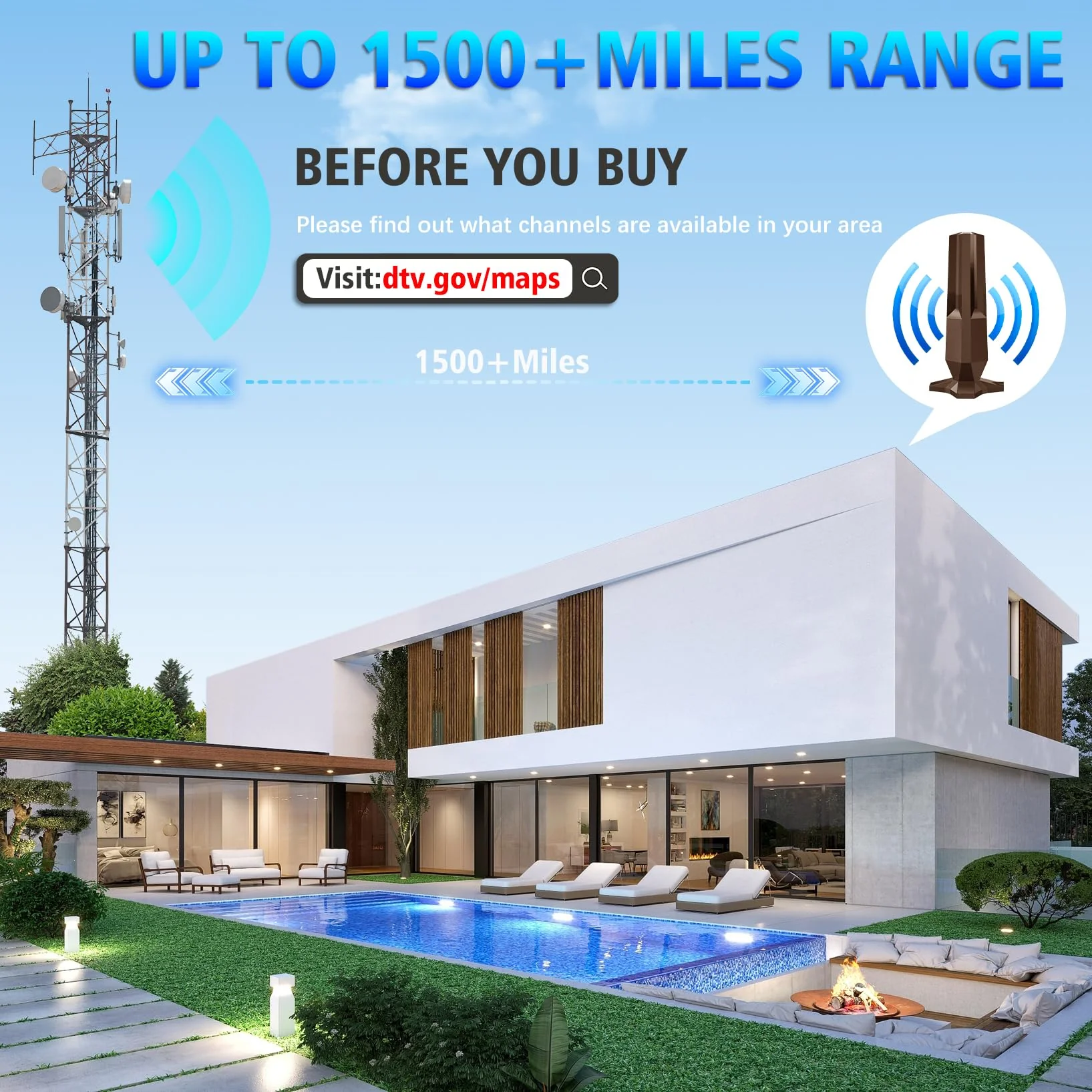 2025 TV Antenna for Smart TV,TV Antenna Support 4K 1080p TVs-TV Antenna for Local Channels with Amplifier and 360° Signal Booster,TV Antenna Indoor 1500 Miles-Smart HD TV Antennas with 25ft Coax Cable Black - Image 6