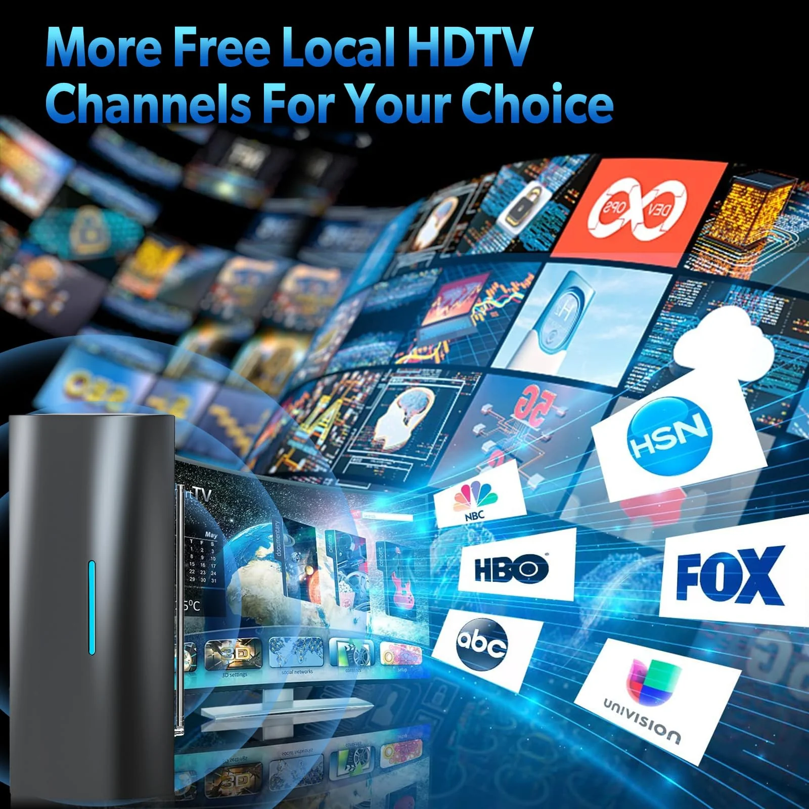 2025 Updated Strongest TV Antenna, 1600 Miles Range Digital Antenna for Smart TV Indoor, 360° Reception Indoor TV Antenna for Local Channels -Support All TV's-with 36ft Thick Coax Cable and Amplifier Black - Image 5