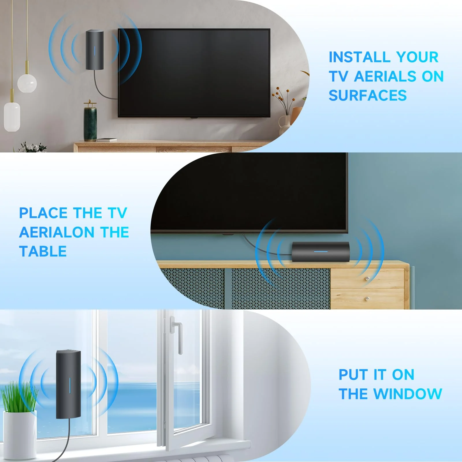 2025 Updated Strongest TV Antenna, 1600 Miles Range Digital Antenna for Smart TV Indoor, 360° Reception Indoor TV Antenna for Local Channels -Support All TV's-with 36ft Thick Coax Cable and Amplifier Black - Image 7