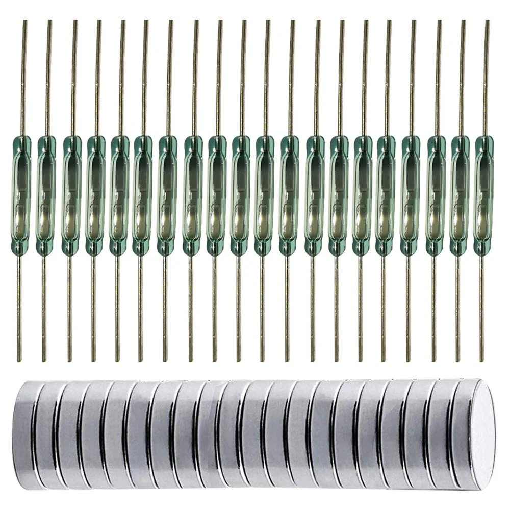20pcs Glass Reed Switch Reed Contact Normally Open (N/O) Magnetic Induction Switch (2mm×14mm) with 20pcs Multi-Use Magnetic Sheet Transparent-E383