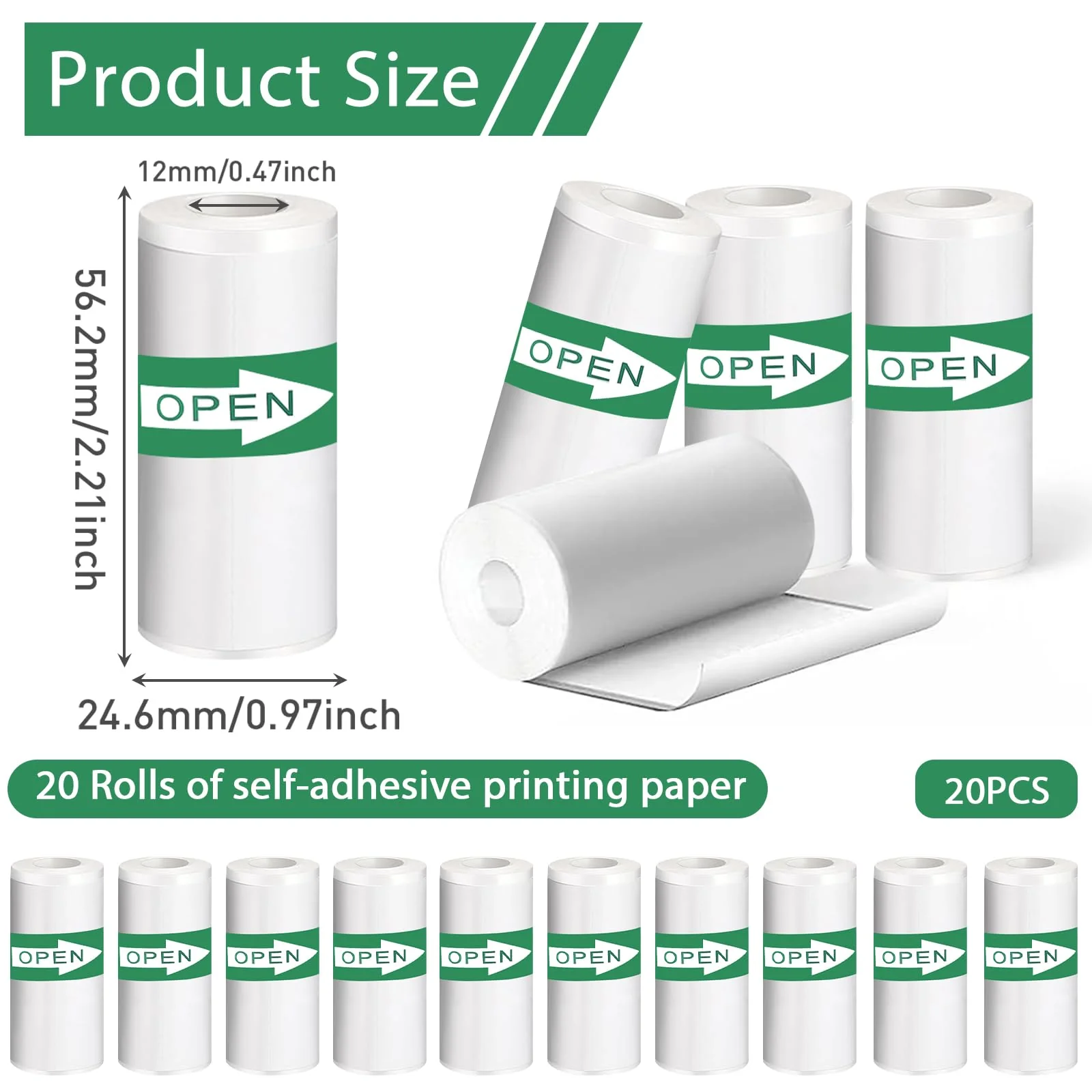 20PCS Mini Printer Paper,Thermal Sticker Paper,Self-adhesive,Mini Thermal Printer Paper,Mini Photo Printer Labels, For Photos, To-do Lists,Notes,Black On White,5.7 x 2.5cm - Image 2