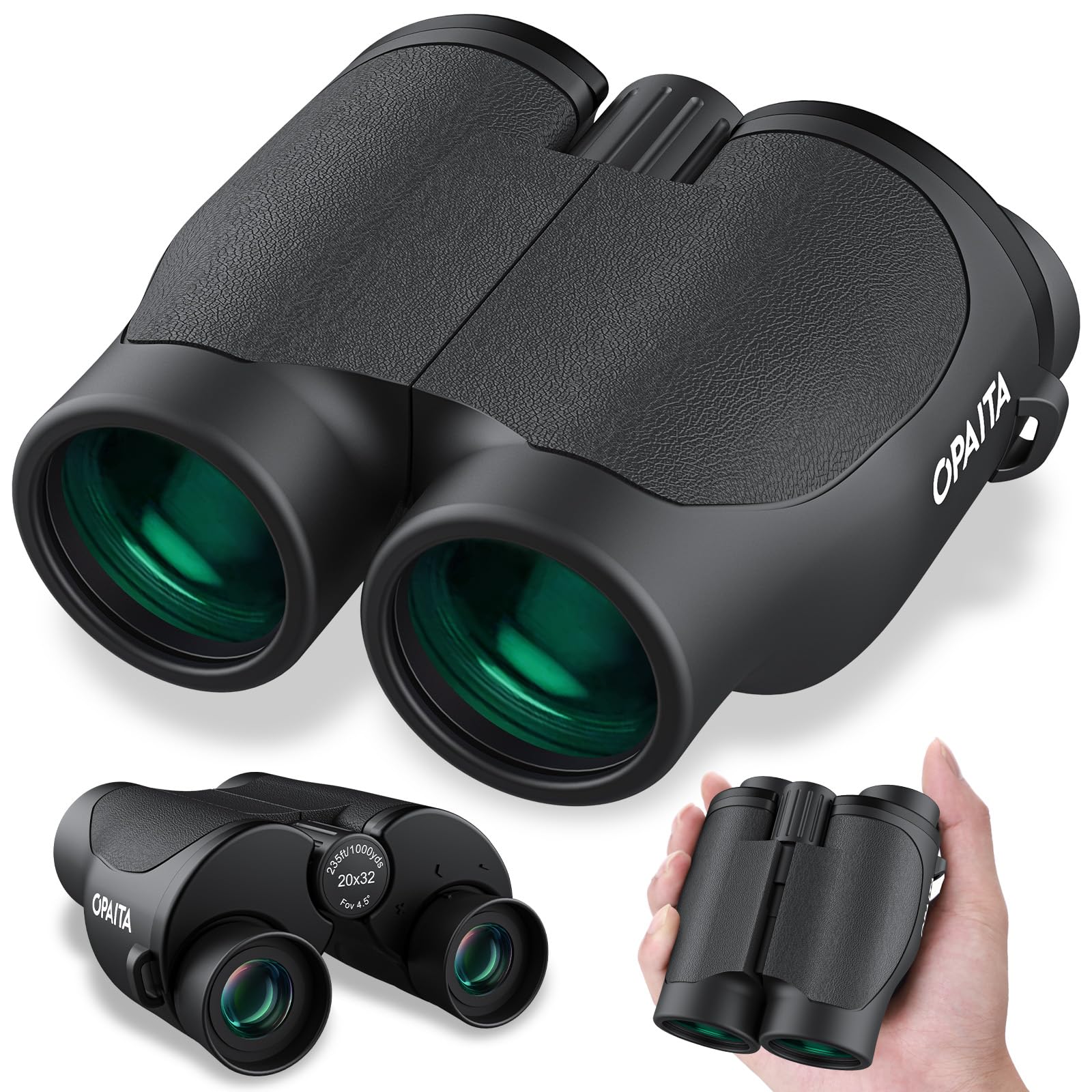20x32 Compact Binoculars for Bird Watching - OPAITA High Powered Small Binoculars for Adults Kids with Low Light Vision for Hunting Cruise Trip Travel Concert Hiking A.20x32-Black